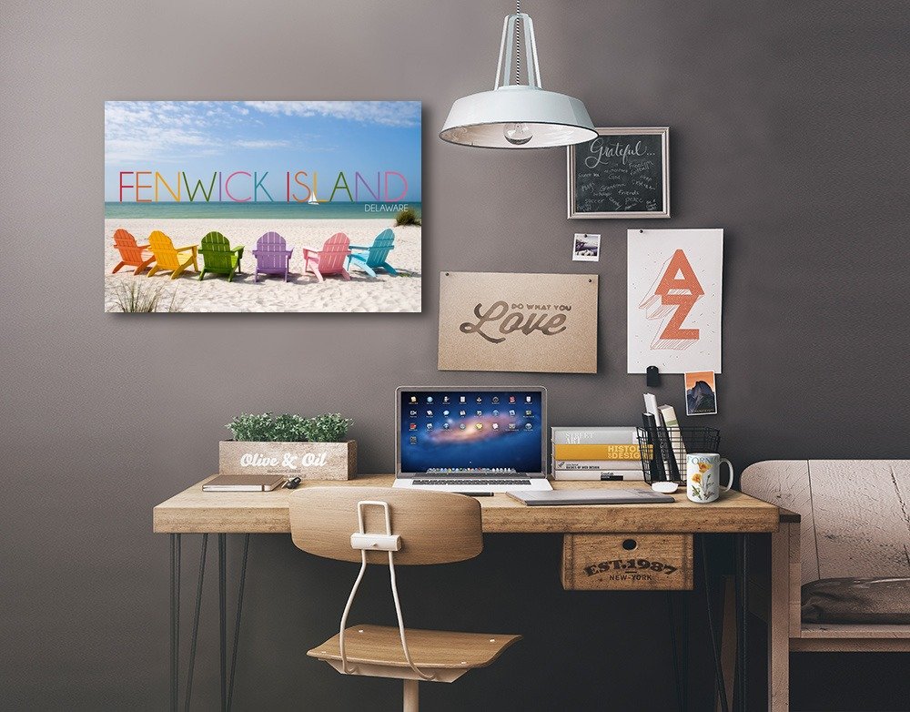 Lantern Press Fenwick Island Delaware Beach Chairs Art Print - 24x36 Wrapped Canvas Wall Decor for Coastal Living Room & Beach House Decor