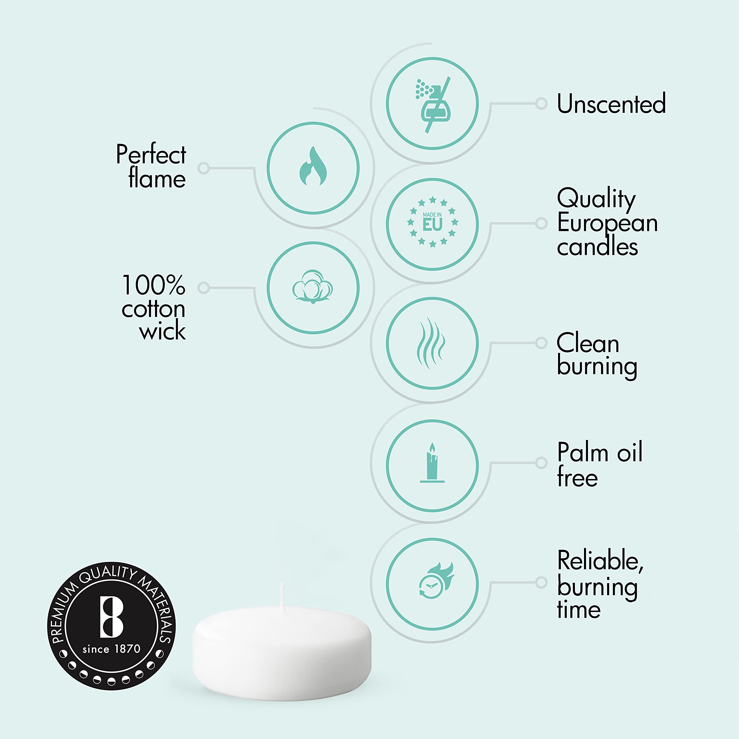 BOLSIUS White Floating Candles 3 Inch - Set of 12 Long-Lasting Candles - 8 Hour Clean Burn - Vegan Palm Oil Free - Premium European Wax - Perfect for Weddings, Spa, Bath & Home Decor