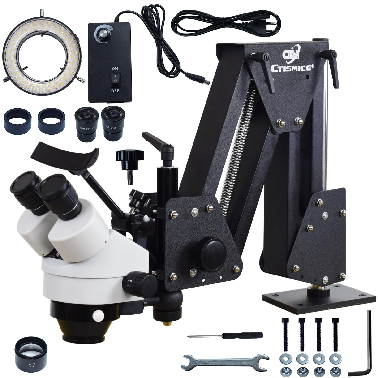 7X-45X Jewelry Microscope with Multi-Directional Spring Stand, 60 LED Ring Light & Dimmer Switch - Professional Tool for Diamond Setting, Hand Engraving, Jewelry Making & Watch Repair (Perfect for Jewelers, Watchmakers & Hobbyists)
