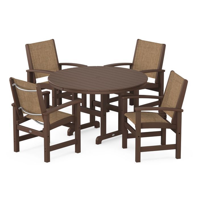 POLYWOOD Coastal 5-Piece Round Farmhouse Dining Set - Outdoor Patio Furniture for Backyard, Poolside & Beach House Dining