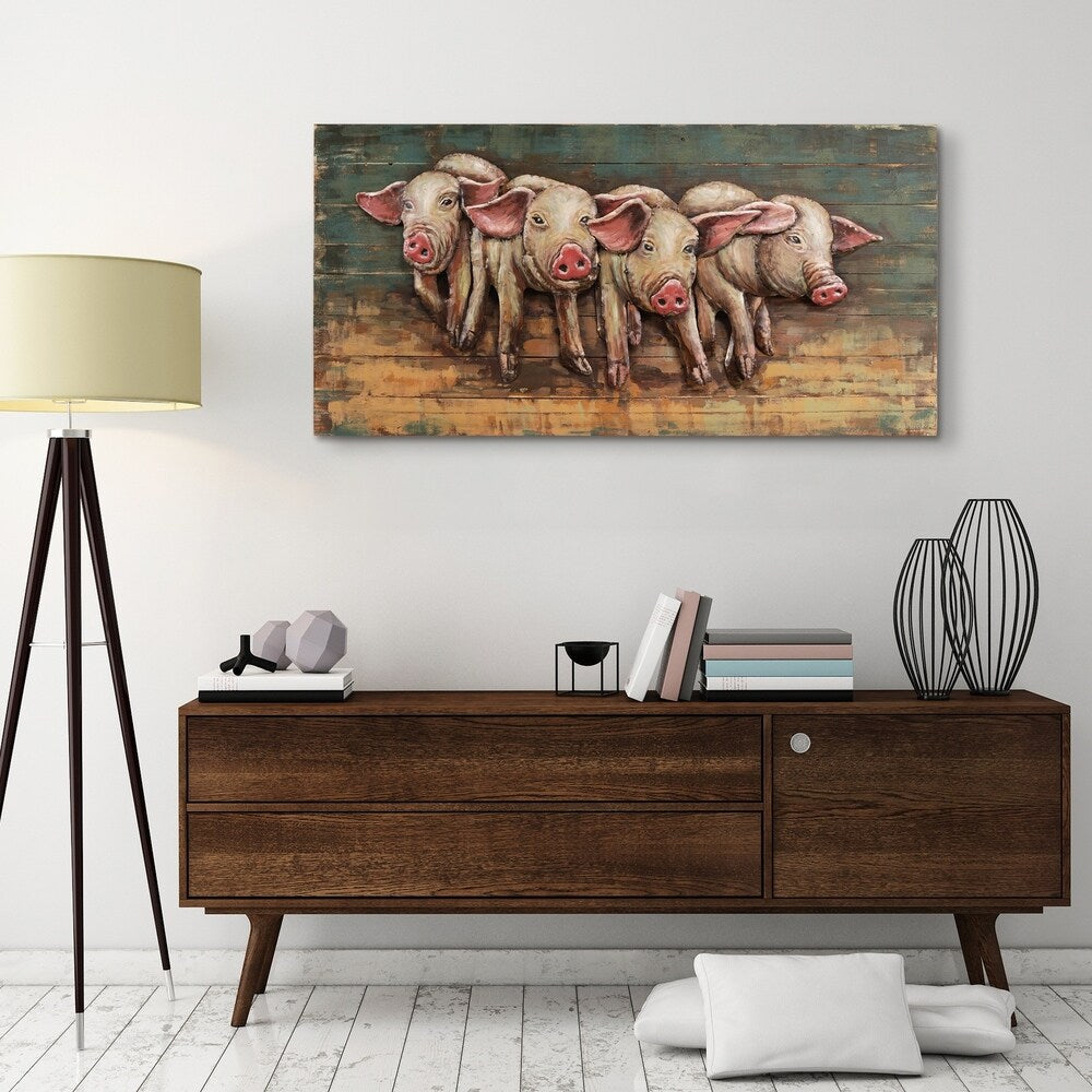Hand-Painted 4 Little Pigs Iron Wall Sculpture - Rustic Farmhouse Decor for Living Room, Nursery, or Kids Bedroom