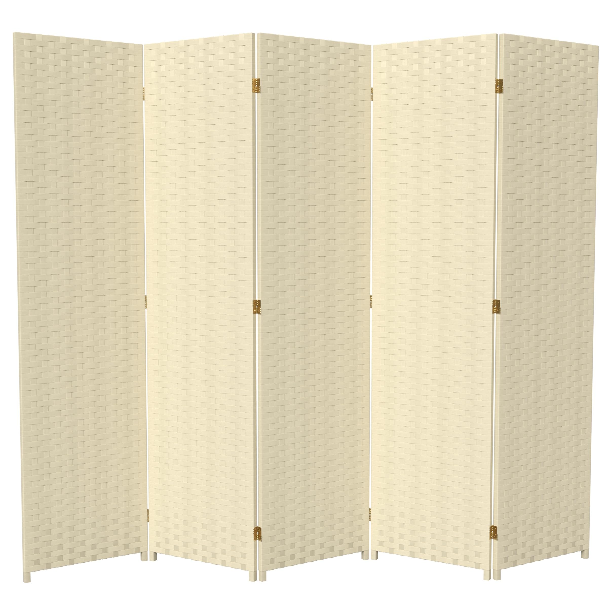 6 ft. Tall Woven Fiber Room Divider - 5 Panel Cream Folding Screen for Living Room, Bedroom & Office Privacy | Red Lantern Design Home Decor