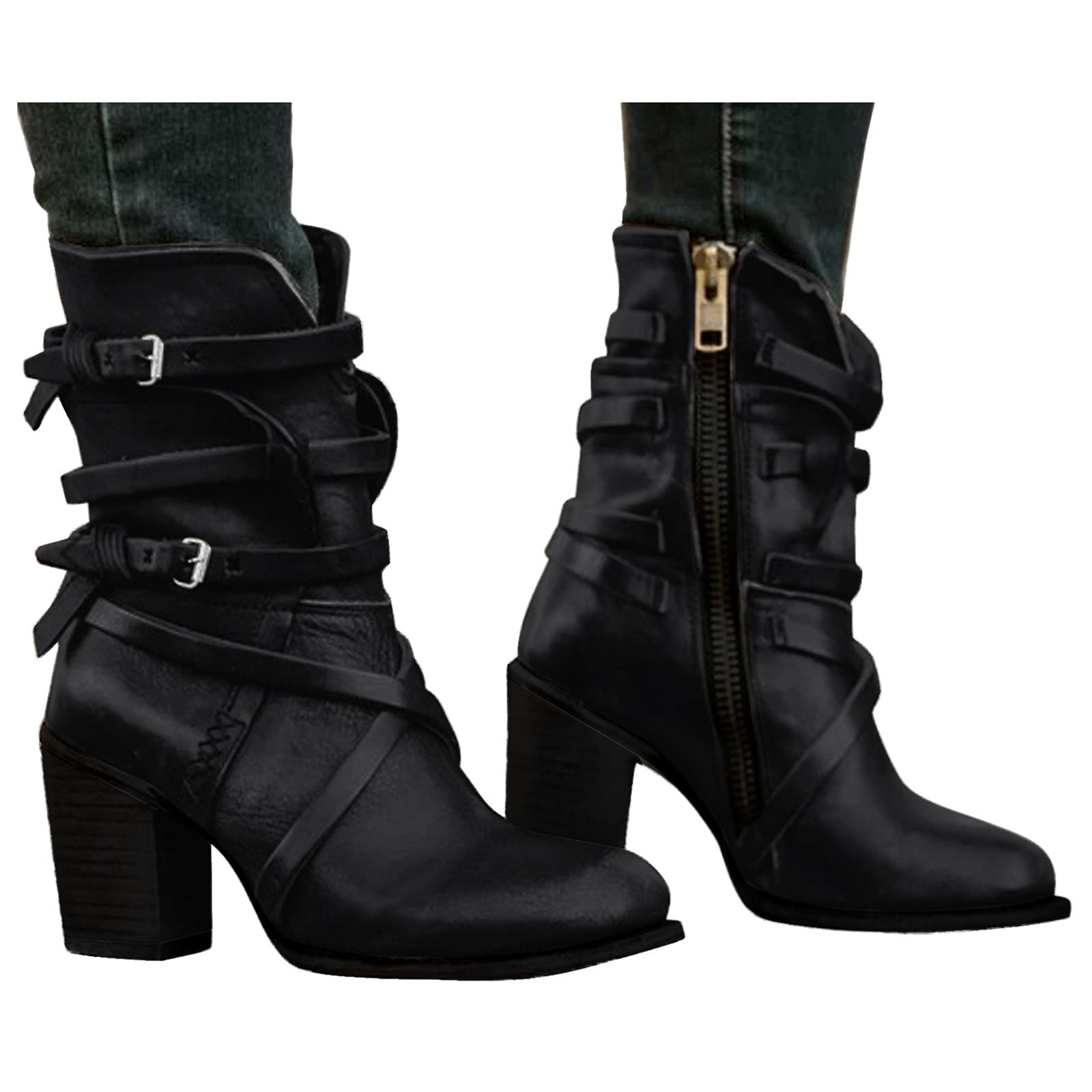 Vintage Women's Combat Boots - Stylish Winter Dressy Boots with Square Toe & Zip, Comfortable Heel for Cowgirl Fashion | Perfect for Casual Outfits, Parties & Outdoor Adventures