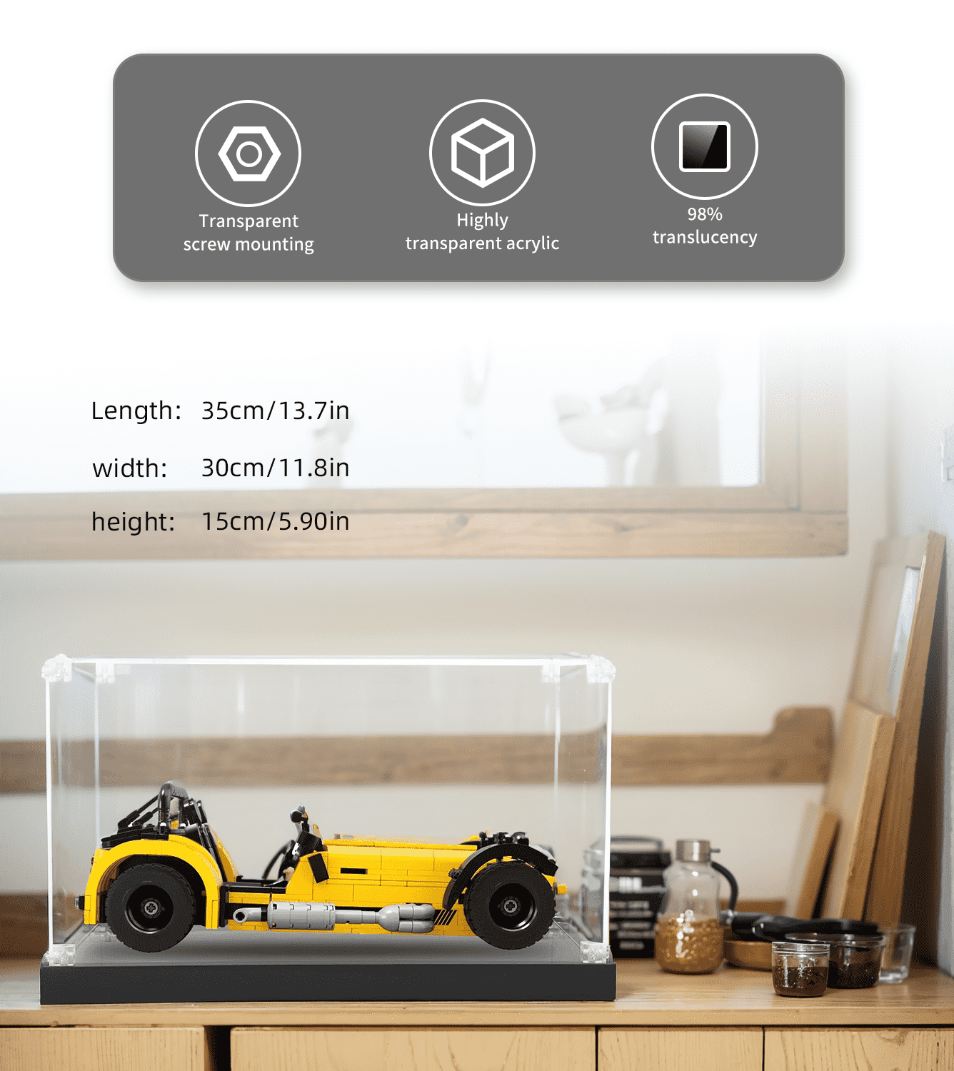 Lego Ideas Caterham Seven 620R 21307 Display Case - Clear Acrylic Showcase for Lego Car Model Collection - Perfect for Home Office Decor & Gift for Lego Enthusiasts