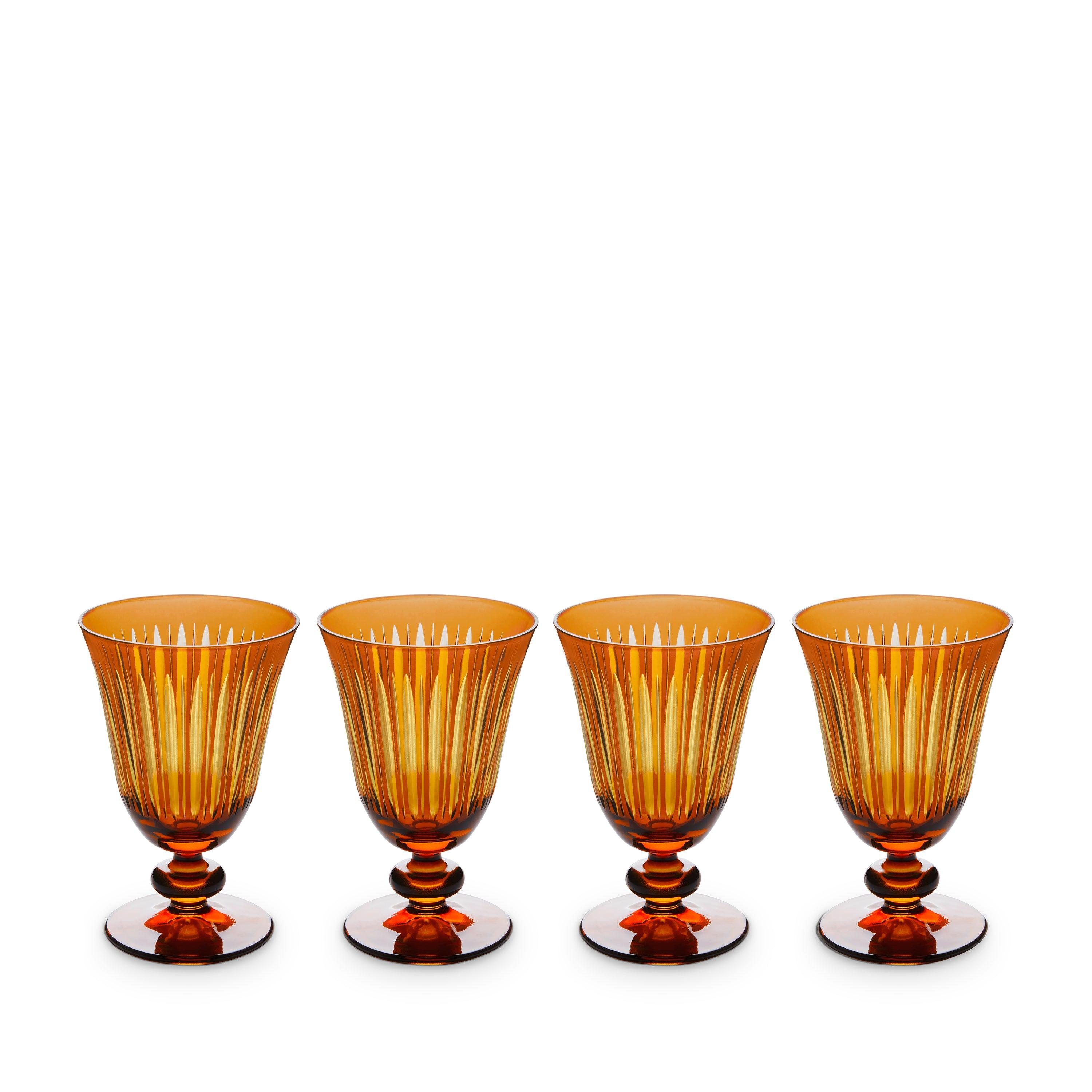 Prism Wine Glasses Amber (Set of 4) - Elegant Crystal Stemware for Red Wine, White Wine & Cocktails - Perfect for Dinner Parties, Weddings & Home Entertaining