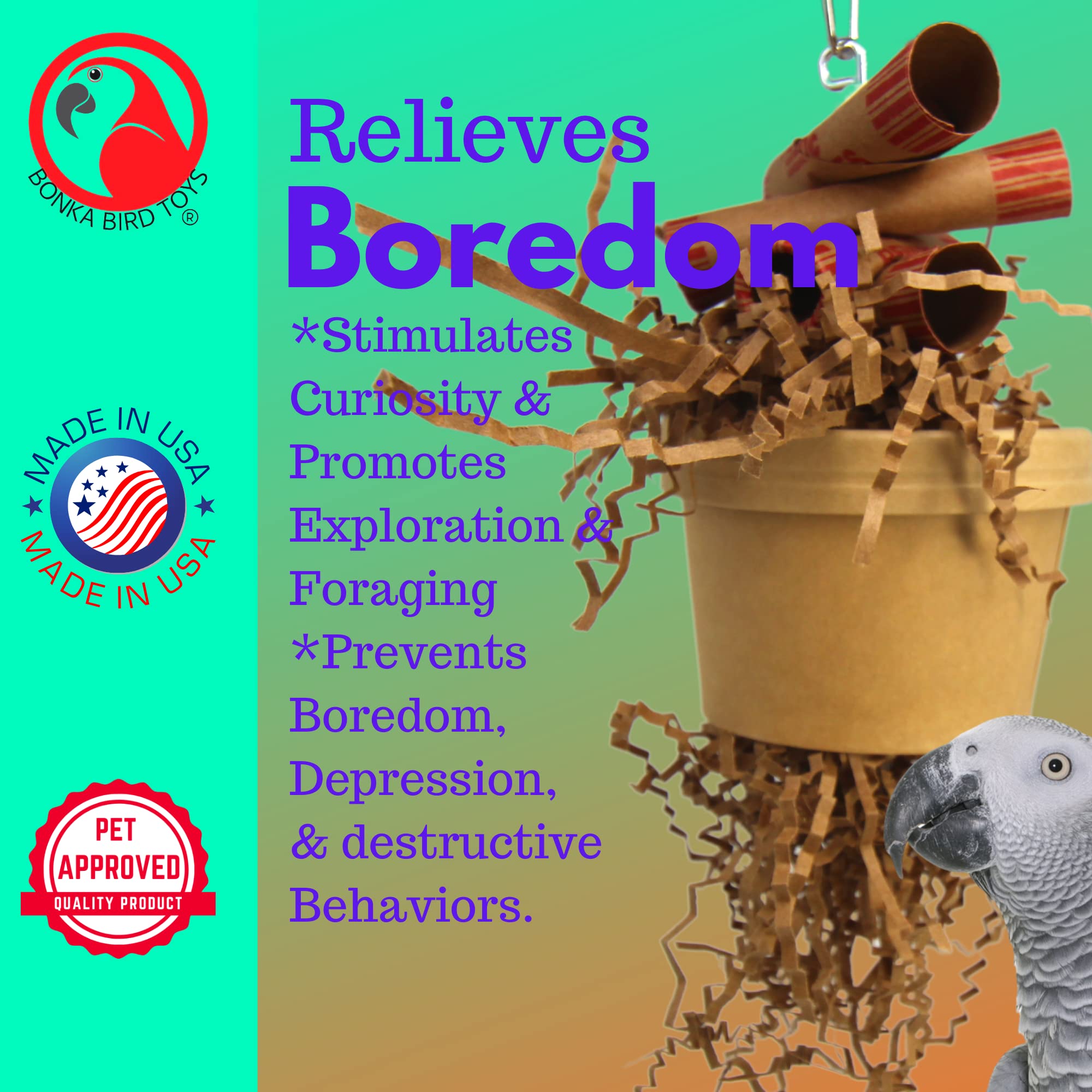 Bonka Bird Toys 3868 Money Pot - Small & Medium Foraging Toy with Treat Box, Chewable Paper & Coin Tube - Perfect for Cockatiels, Parakeets, Conures & Similar Birds - Stimulate Natural Foraging & Play Behavior