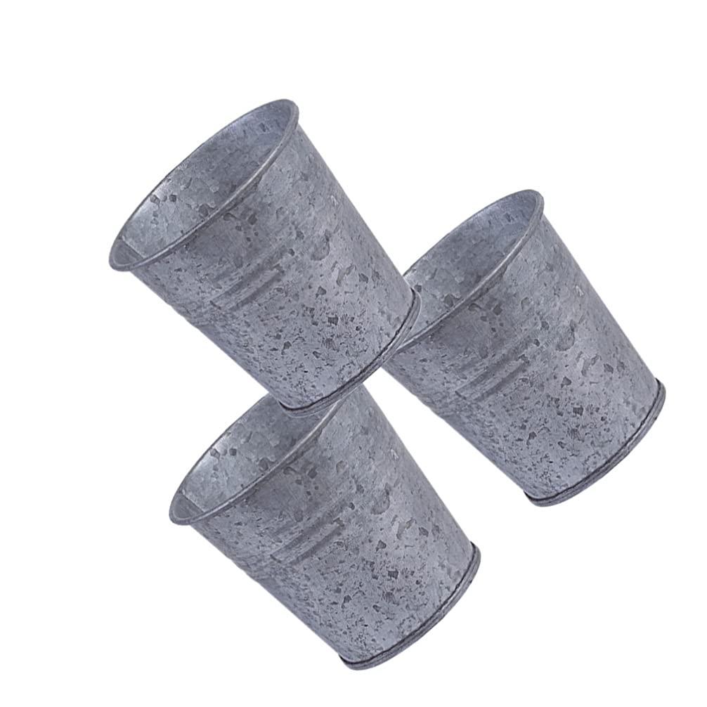 Vintage Galvanized Tin Succulent Planter Set of 3 - Small Rustic Flower Pots with Handles for Dried Flowers, French Country Decor, Indoor/Outdoor Home & Garden Use