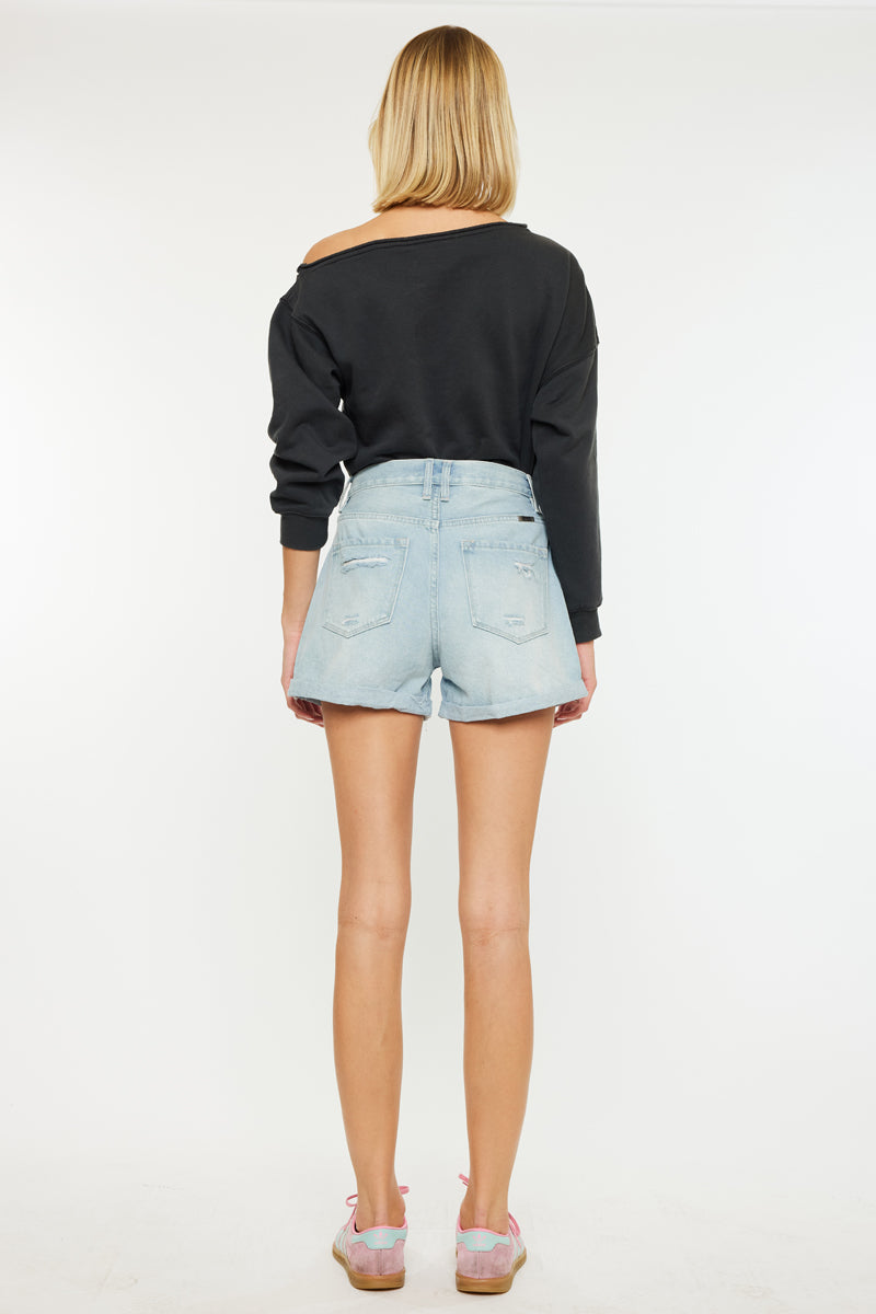Daisy High Rise Mom Shorts for Women - Comfortable Stretchy Denim Shorts for Summer, Casual Wear & Outfits - Perfect for Beach, Vacation, and Everyday Style