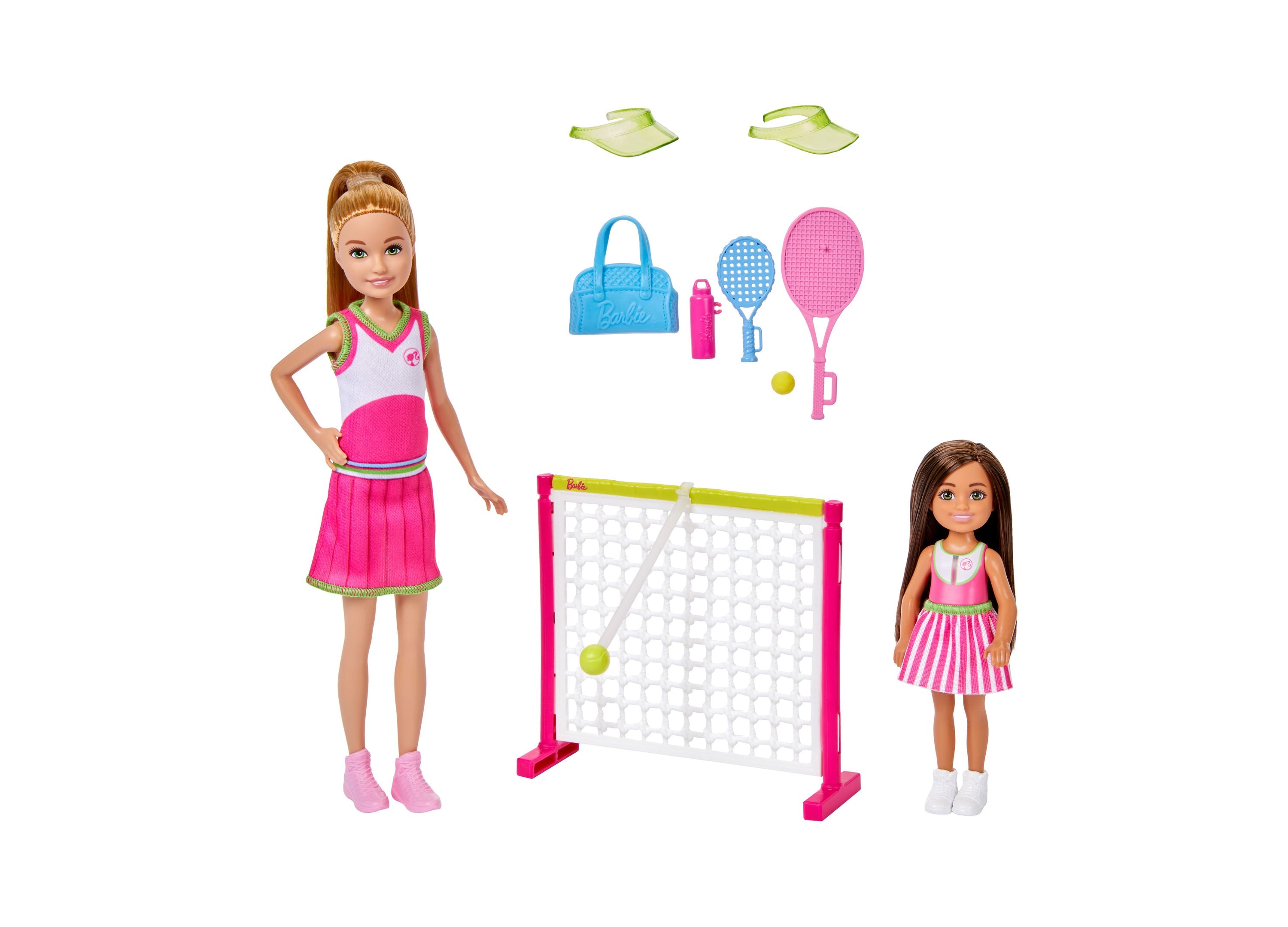 Barbie Tennis Playset with Stacie & Chelsea Dolls - 5+ Accessories & Interactive Net - Fun Pretend Play for Kids Ages 3+ - Perfect for Indoor & Outdoor Games, Birthday Gifts & Role Play Activities