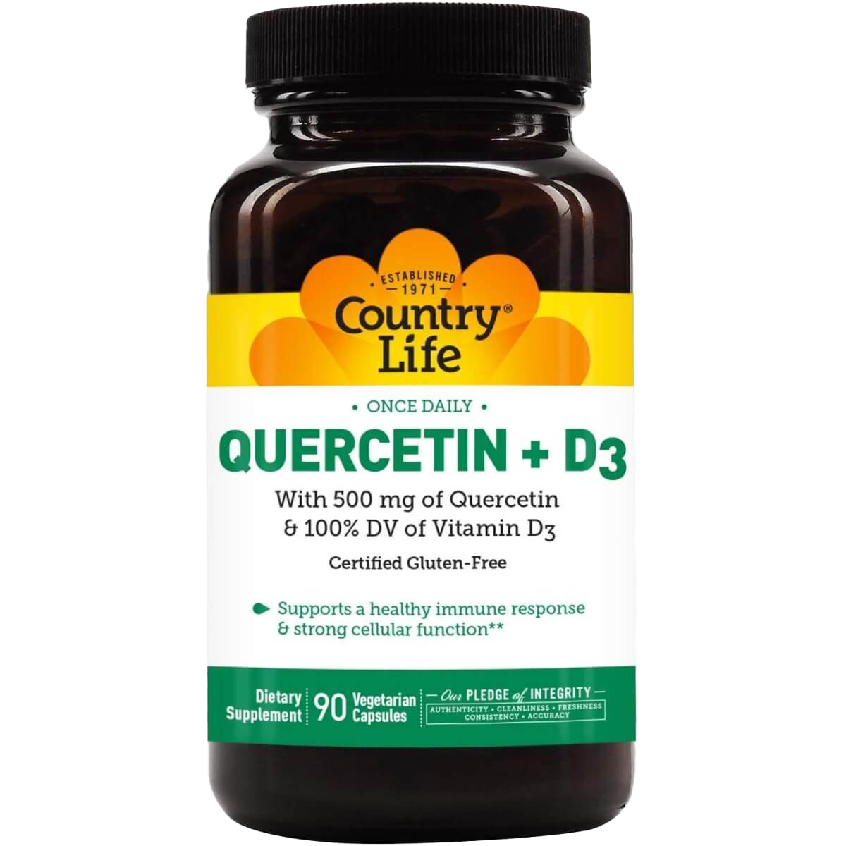 Country Life Quercetin + Vitamin D3 Supplement - 90 Vegetarian Capsules for Immune Support & Allergy Relief - Supports Respiratory Health & Seasonal Wellness