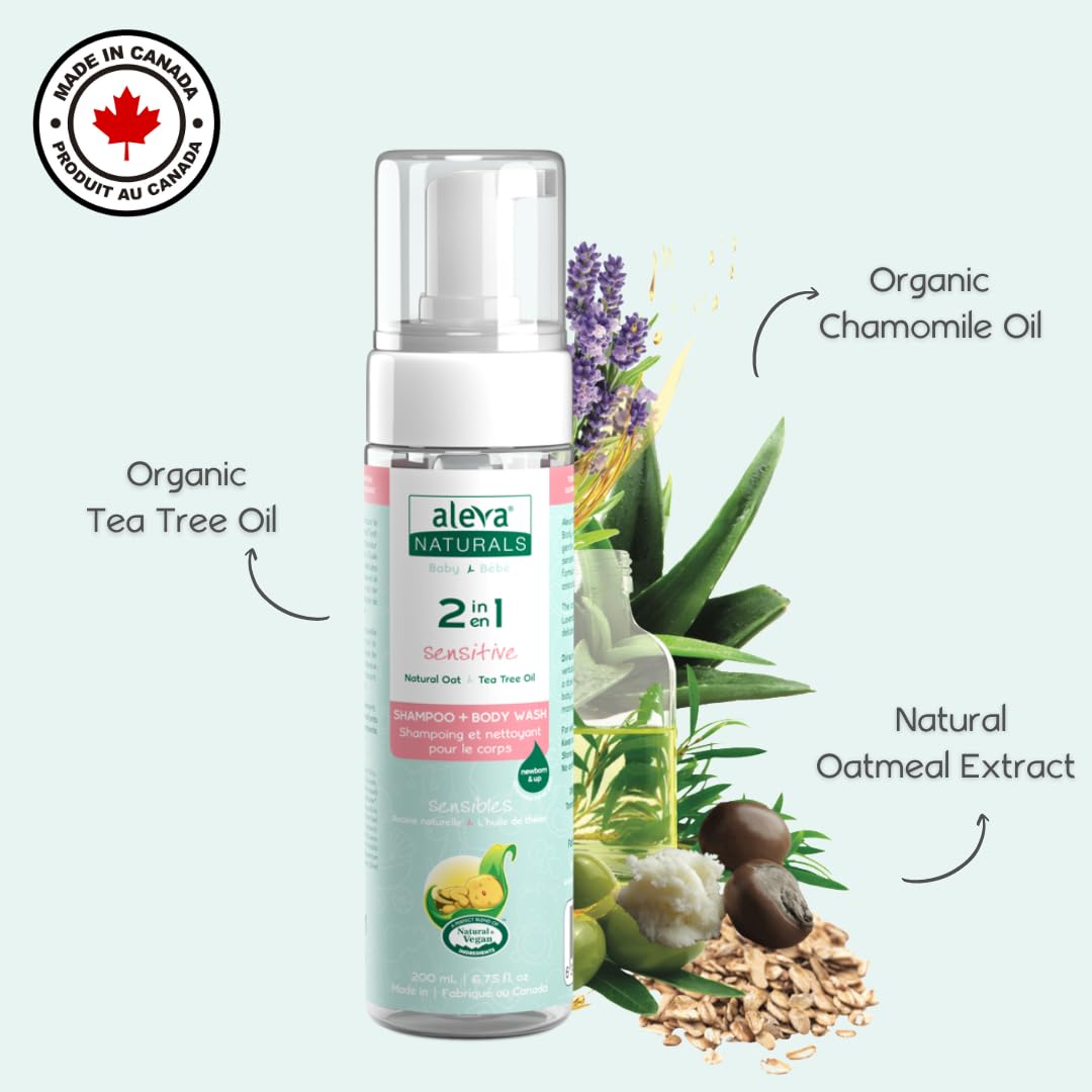 Aleva Naturals Hypoallergenic 2-in-1 Shampoo & Body Wash with Tea Tree Oil - Gentle Formula for Sensitive Skin, Newborns & Toddlers - 200ml - Perfect for Daily Bath Time & Baby Care Routine
