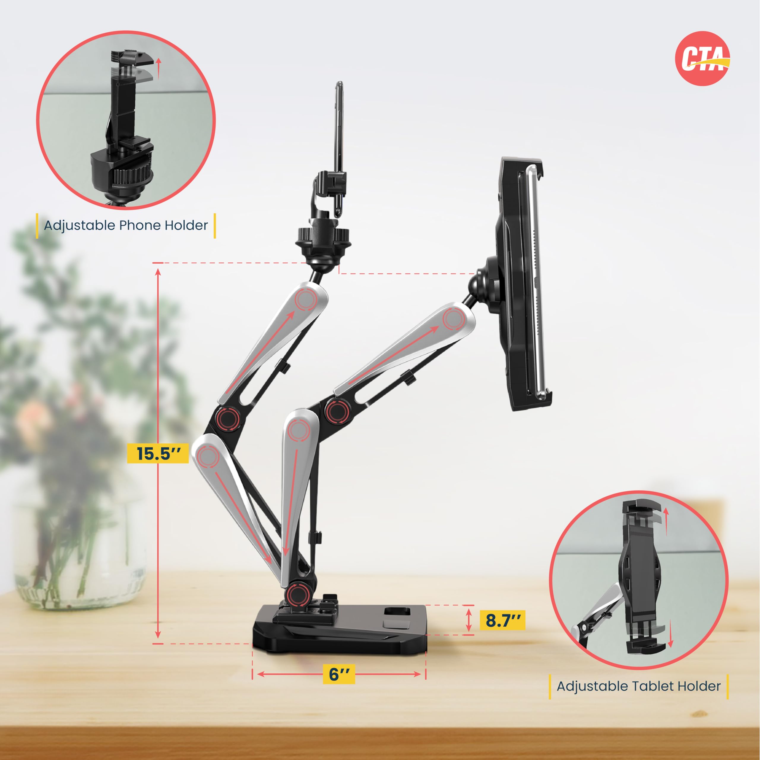 2 in 1 Adjustable Phone & Tablet Stand Holder - Universal Dock for iPhone 11/12/13/14 Pro Max, iPad Pro 11