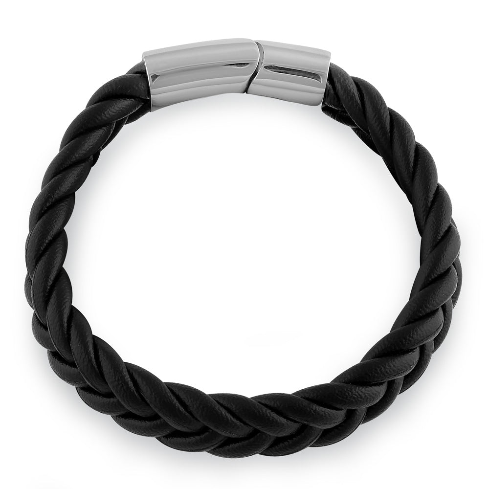 Premium Stainless Steel Black Leather Twist Bracelet for Men & Women - Stylish Unisex Fashion Jewelry for Everyday Wear, Gifts & Special Occasions