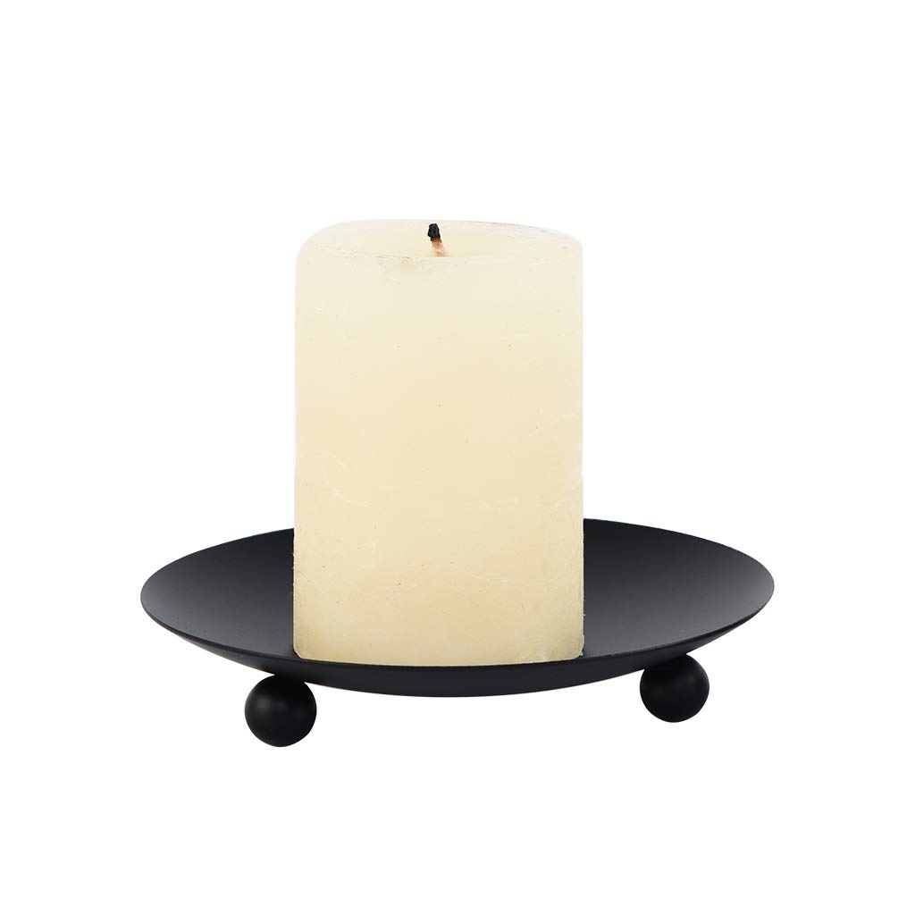 Black Iron Plate Candle Holder Set of 2 - 4.37