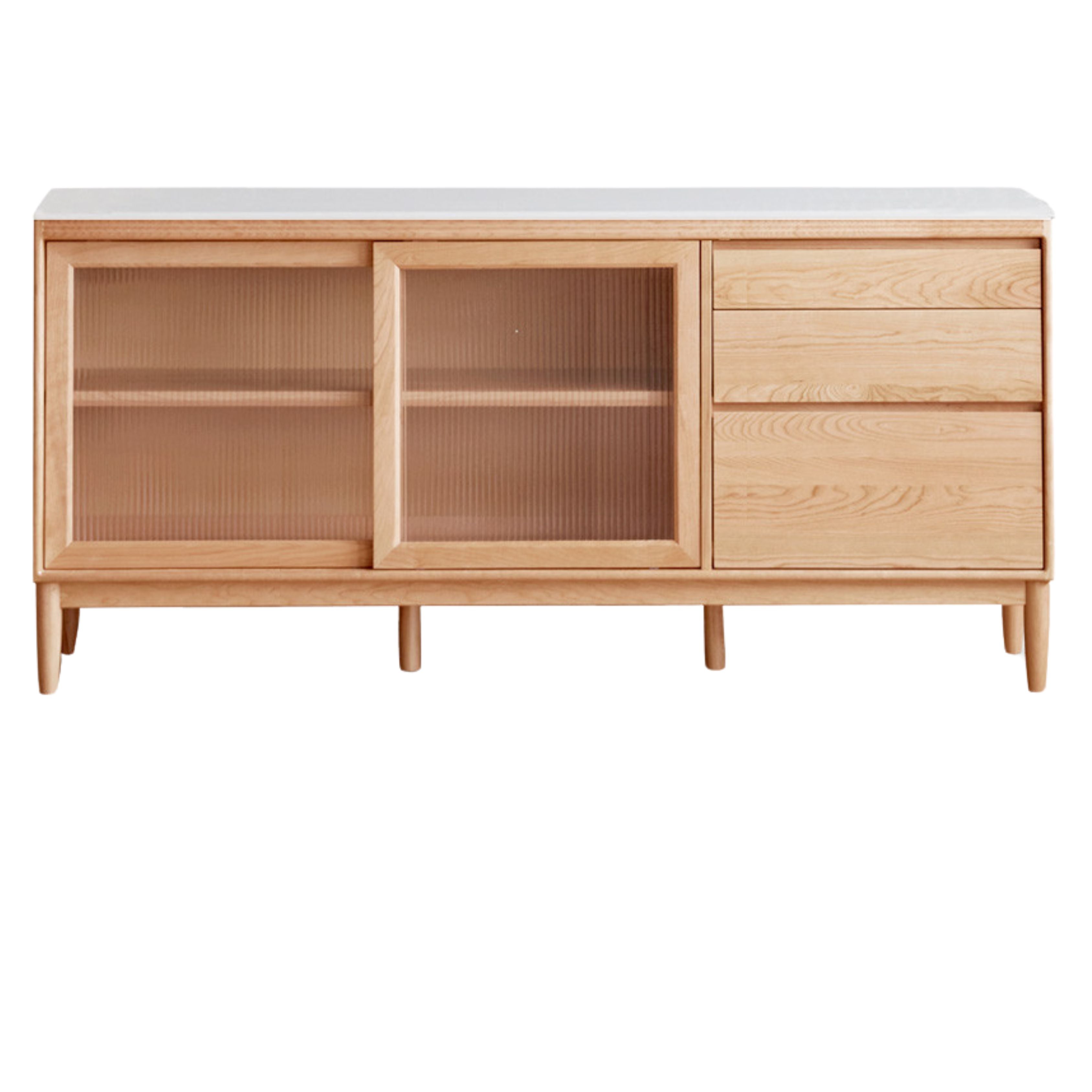out of stock 70.9x17.7x35.4 inch / 180.4x45x90 cm /  Natural Wood Color /Ash Ivory White Rock Board Sideboard with waterproof drawer bottom pad