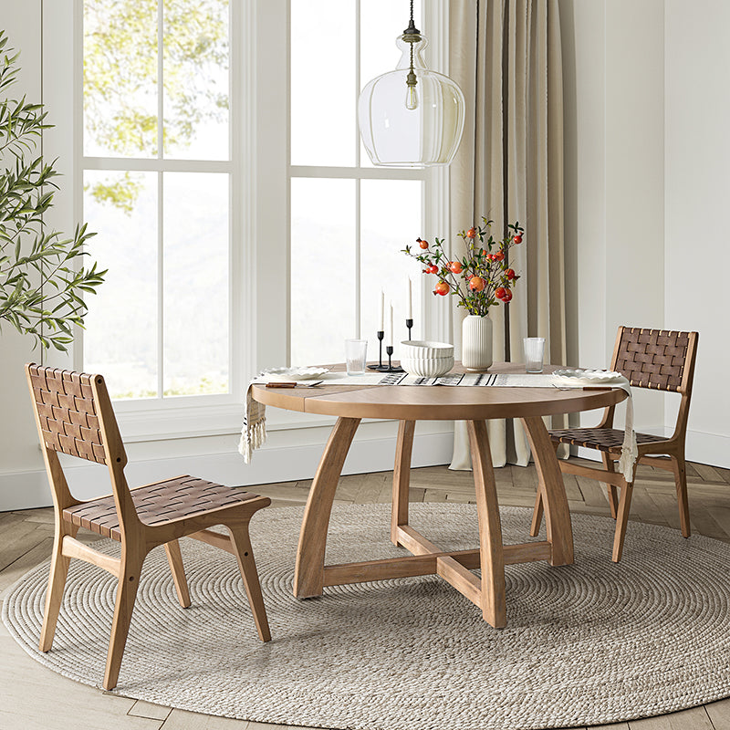 Sherry 54 Inch Solid Wood Round Dining Table - Rustic Farmhouse Style for Kitchen, Dining Room & Outdoor Patio