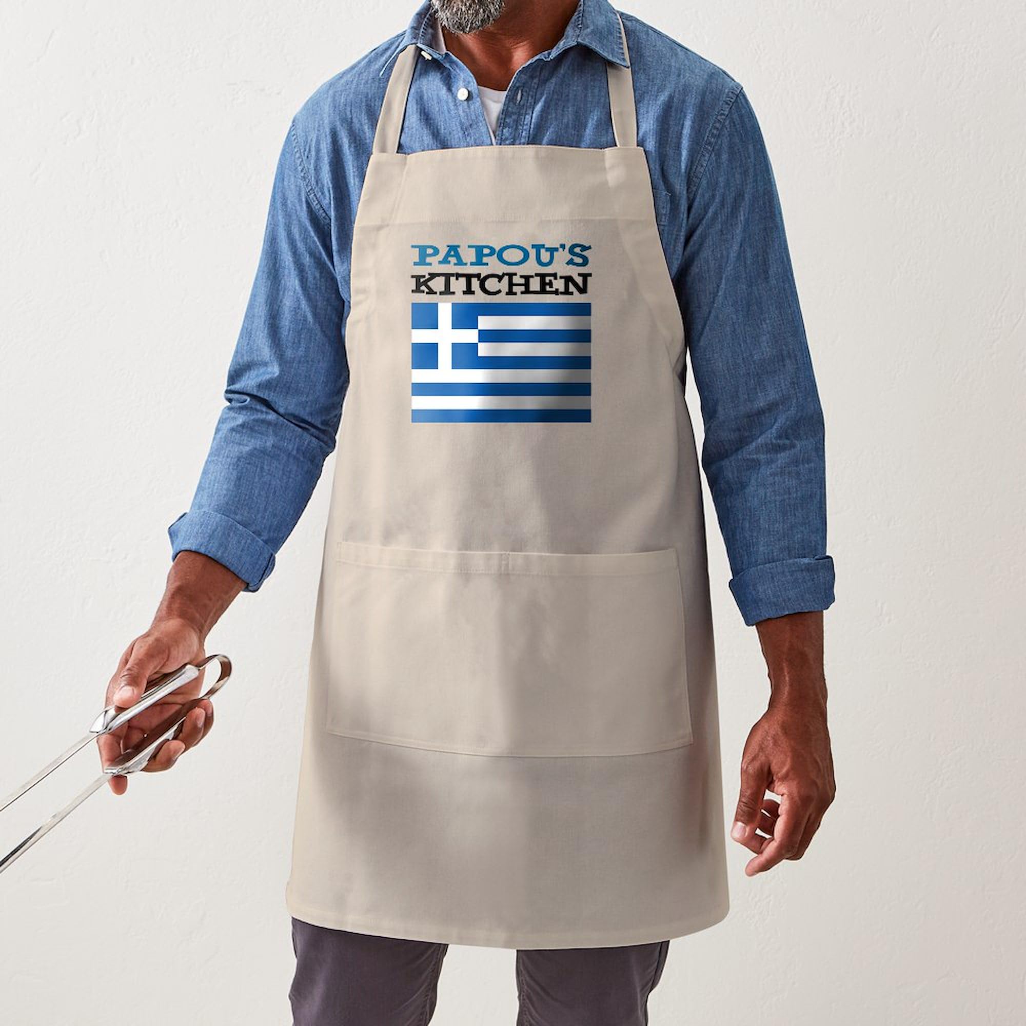 Papou's Kitchen Apron with Pockets - Premium Grilling & Baking Apron for Cooking, BBQ & Baking - Perfect for Chefs, Home Cooks & Outdoor Grilling