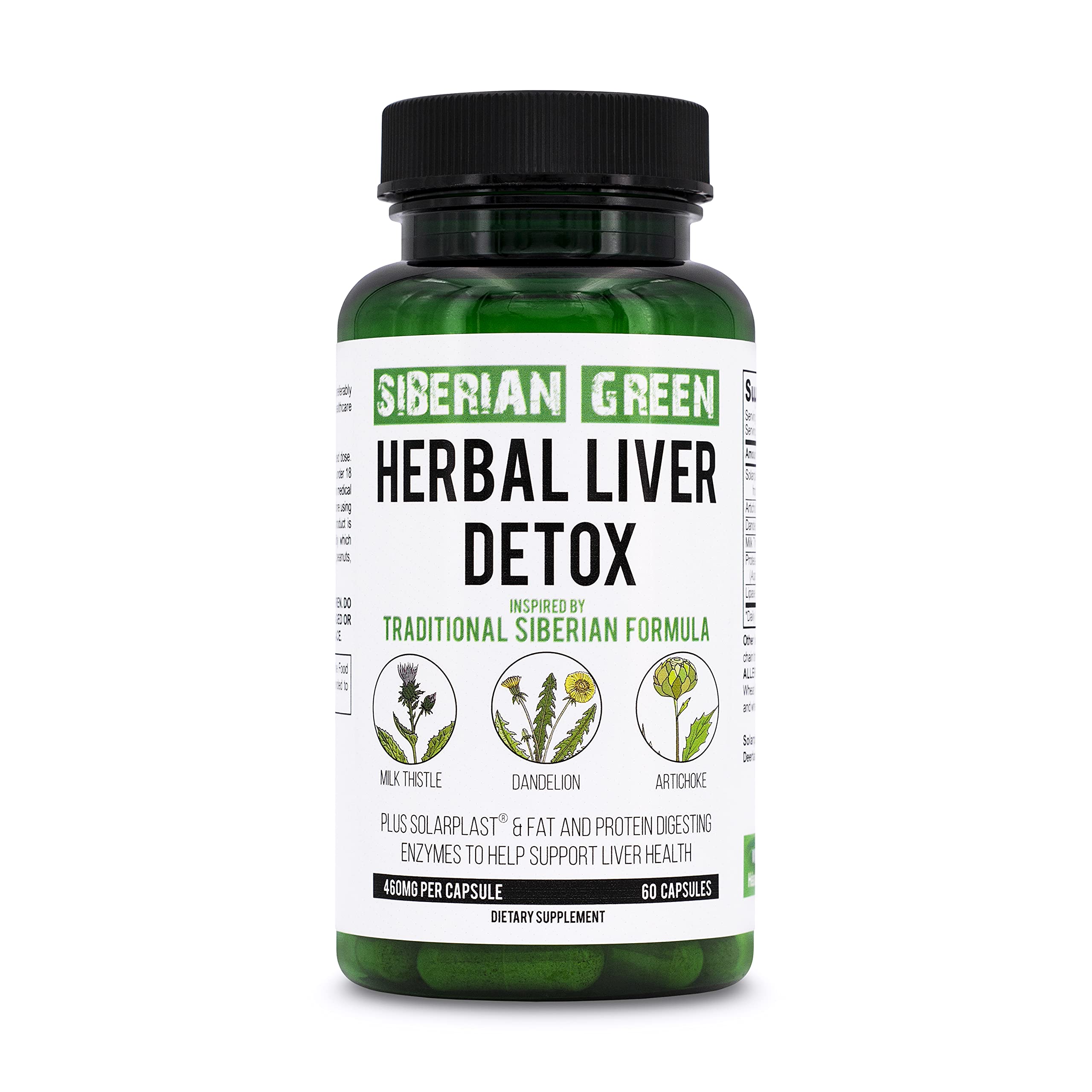 Siberian Green Herbal Liver Detox Supplement with Milk Thistle, Artichoke & Dandelion – 60 Capsules for Liver Health Support | Traditional Siberian Formula with Enzymes | Natural Detox & Cleansing for Daily Wellness