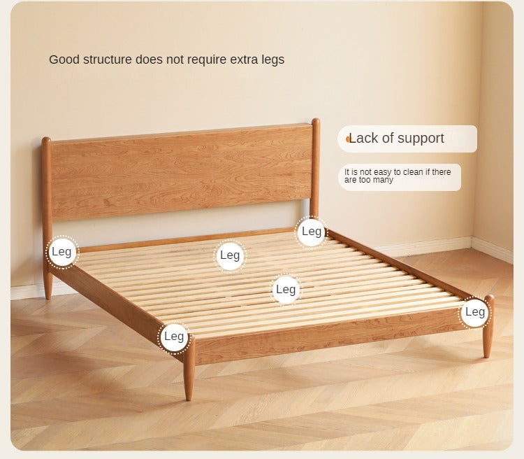 Solid Oak, Black Walnut & Cherry Wood Bed Frame - Handcrafted Queen Size Wooden Bed with Sturdy Slat Support - Perfect for Master Bedroom, Guest Room or Rustic Cabin Decor