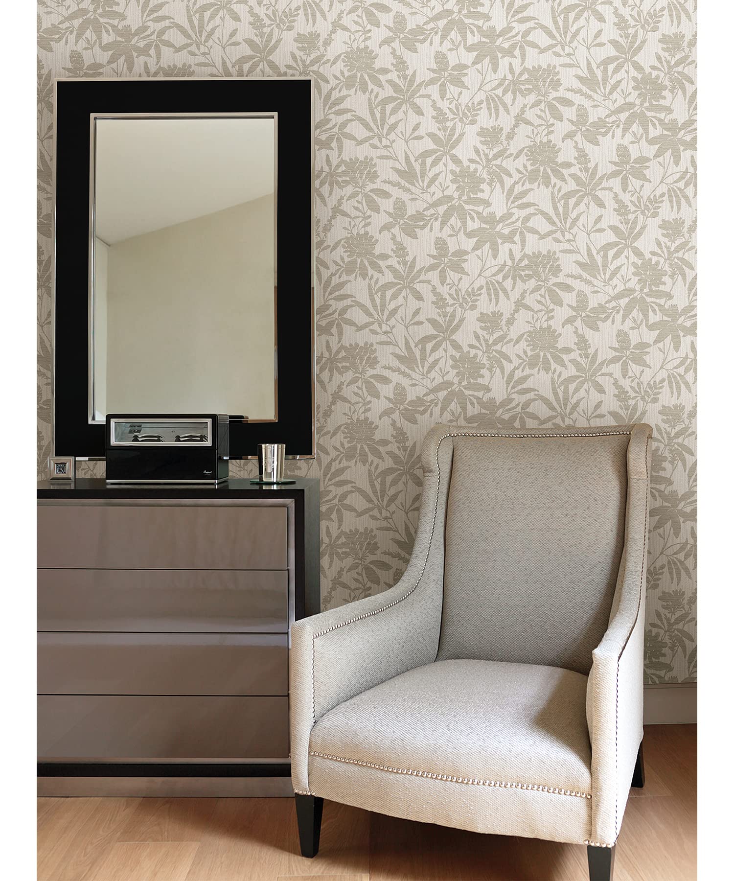 Brewster Home Fashions Riemann Beige Floral Wallpaper - Peel and Stick Removable Wallpaper for Bedroom, Living Room, Nursery - Self-Adhesive Wall Decor for Home Renovation