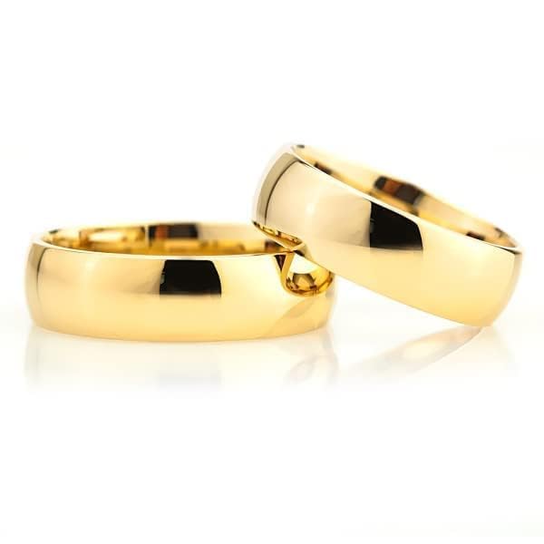 6mm 14K Gold Plated Wedding Ring Set for Couples - Matching His & Hers Wedding Bands, Personalized Engraved Silver Rings - Perfect for Anniversaries, Engagements & Romantic Gifts