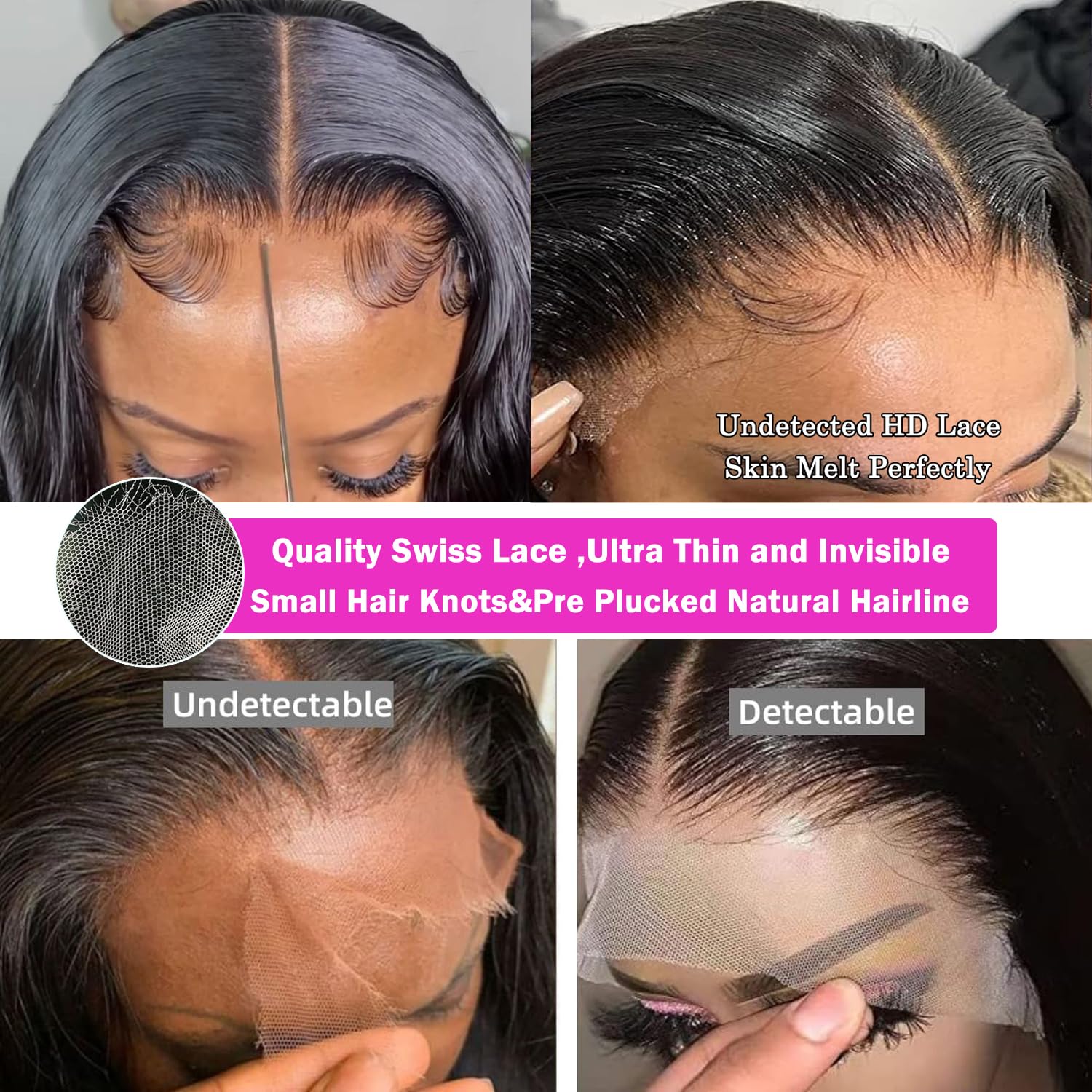 13x6 HD Lace Front Wigs Human Hair 250% Density Body Wave Lace Frontal Wig - Glueless Pre Plucked Natural Hairline with Baby Hair - Black Color 24 Inch - Perfect for Daily Wear, Cosplay, and Special Occasions
