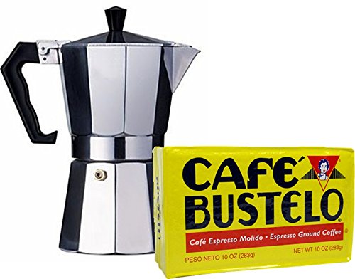 Bustelo Cuban Style Ground Coffee & 3-Cup Espresso Maker Combo - Perfect for Home Brewing Authentic Cuban Coffee