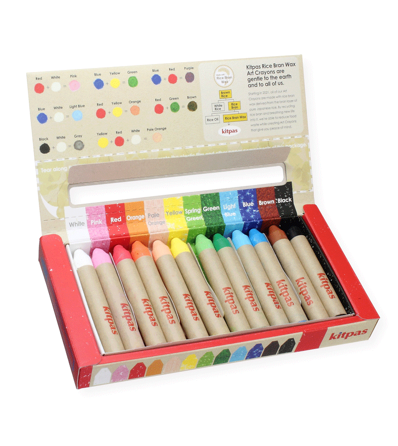 Set of 12 Medium Rice Bran Wax Crayons by Kitpas - Non-Toxic Art Supplies for Kids & Adults - Perfect for Drawing, Coloring Books & DIY Crafts
