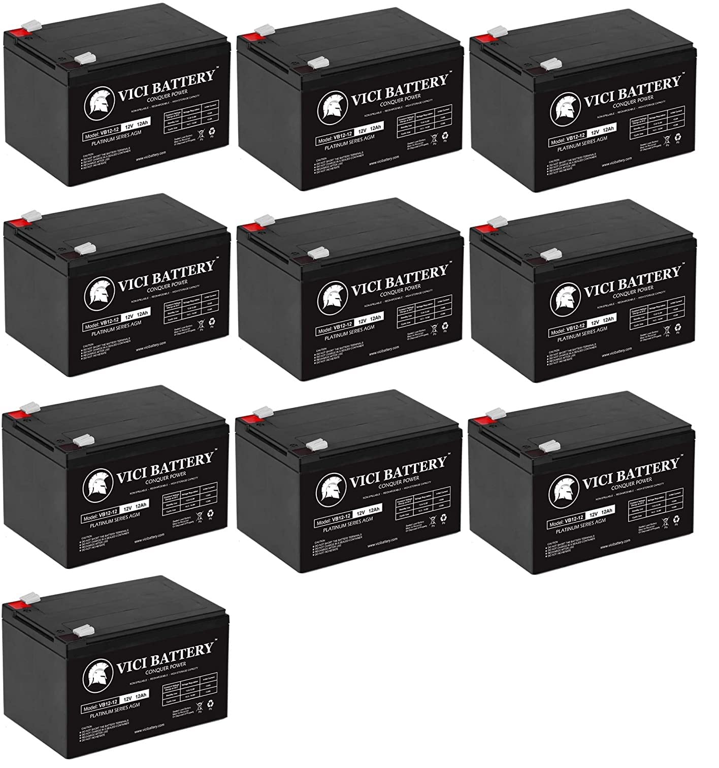 VICI 12V 12Ah Replacement Battery for APC UPS Backup Power Supply - 10 Pack - Perfect for Home Office, Computer, Router & Network Equipment Backup Power
