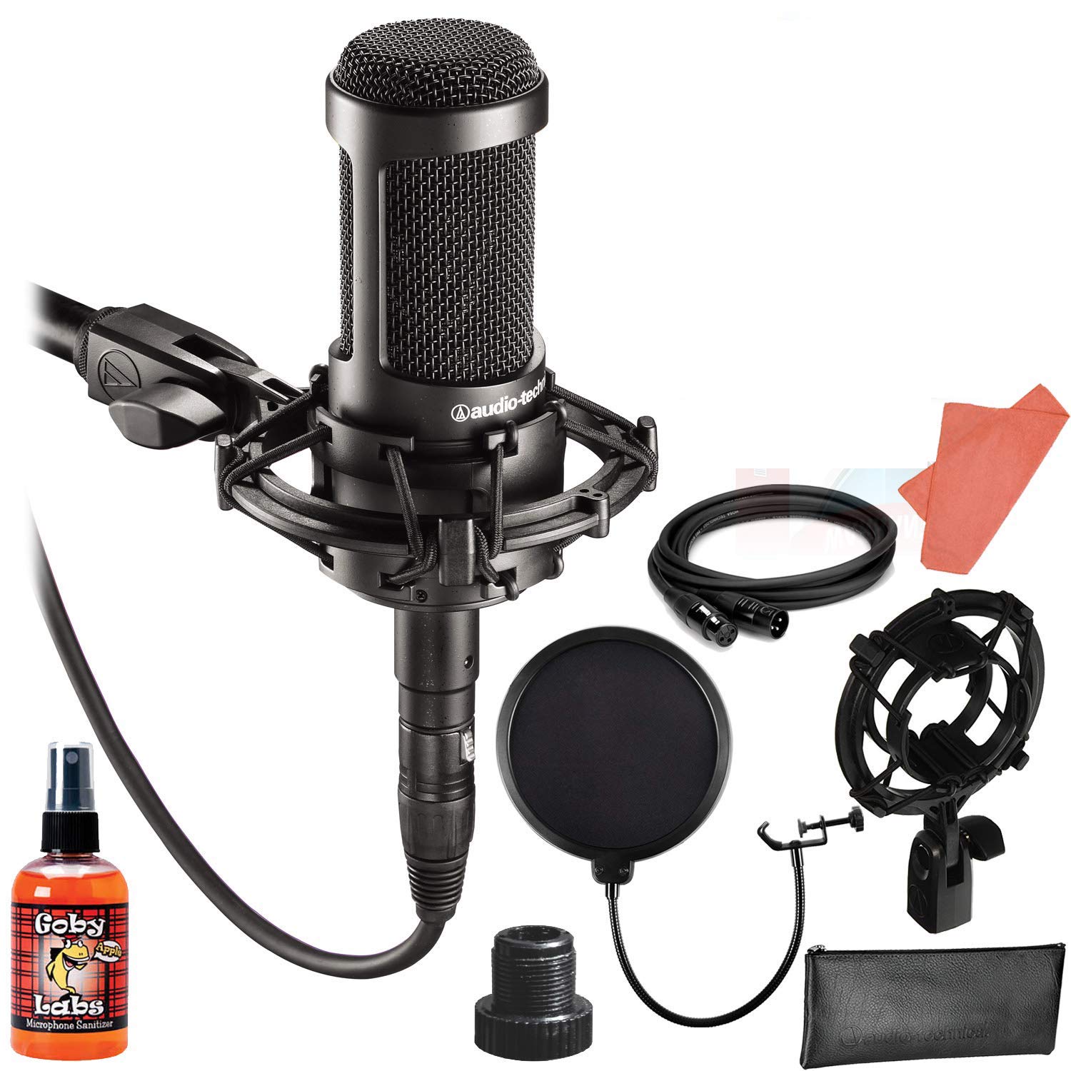 Audio-Technica AT2035 Cardioid Condenser Microphone Bundle with Shock Mount, Pop Filter, 10-Ft XLR Cable & Cleaning Kit - Professional Studio Recording, Podcasting & Voice Over Setup