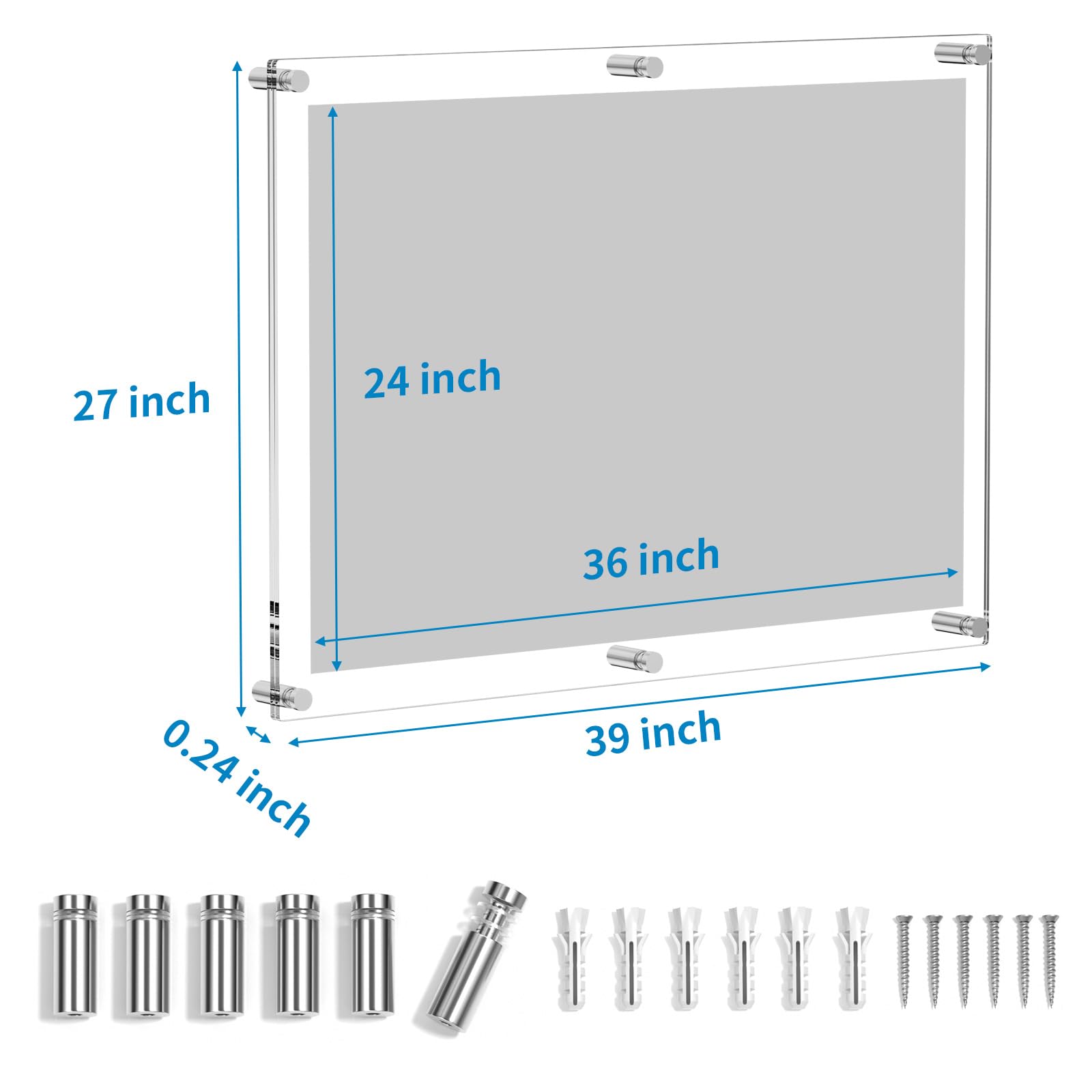 AITEE 24x36 Large Acrylic Floating Picture Frame - Full Frame Size 27x39 - Perfect for Wall Art, Photo Displays & Home Decor