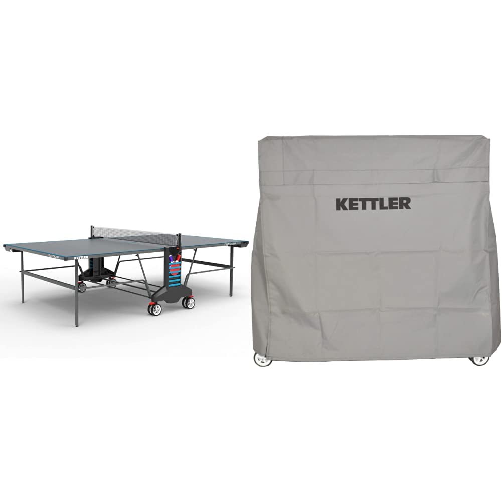KETTLER Outdoor 4-Player Table Tennis Table with Paddles & Balls - Professional Grade Ping Pong Table for Backyard, Patio & Game Room Fun