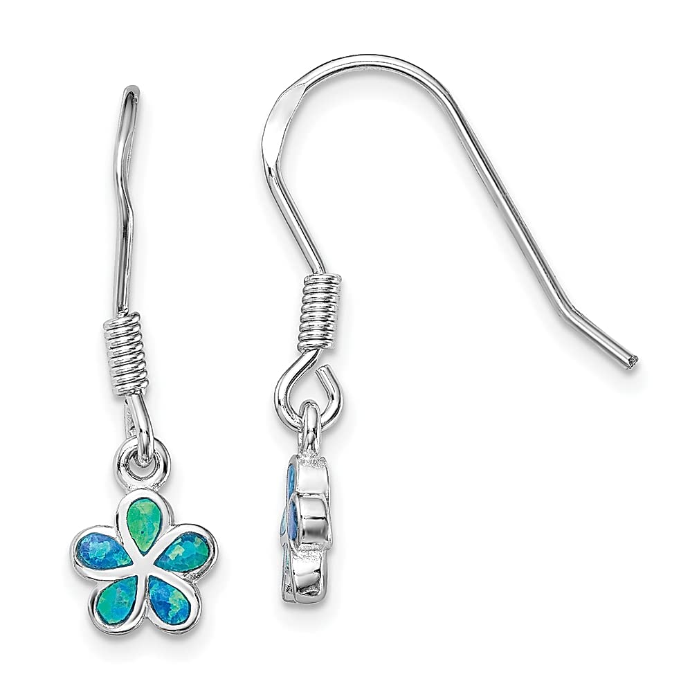 925 Sterling Silver Blue Created Opal Flower Drop Dangle Chandelier Earrings for Women | Elegant Fine Jewelry Gift for Her | Perfect for Weddings, Parties & Special Occasions