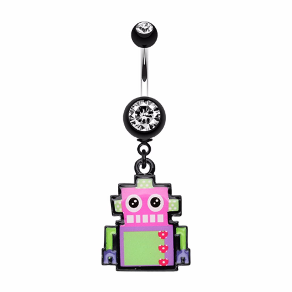 WildKlass Jewelry Lillibot Robot 316L Surgical Steel Belly Button Ring - Cute Cartoon Robot Design Navel Piercing for Women & Girls - Perfect for Parties, Beach Outfits and Everyday Fashion Accessories