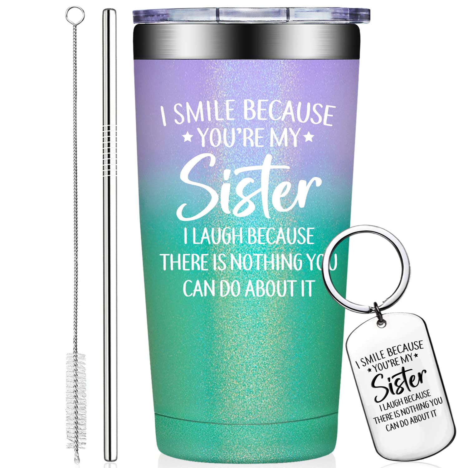 20oz Insulated Tumbler Cup with Keychain - Perfect Sister Gift for Birthday, Christmas & Mother's Day - Cute Present for Big Sister, Little Sister & Girls - Ideal for Coffee, Tea & Daily Hydration