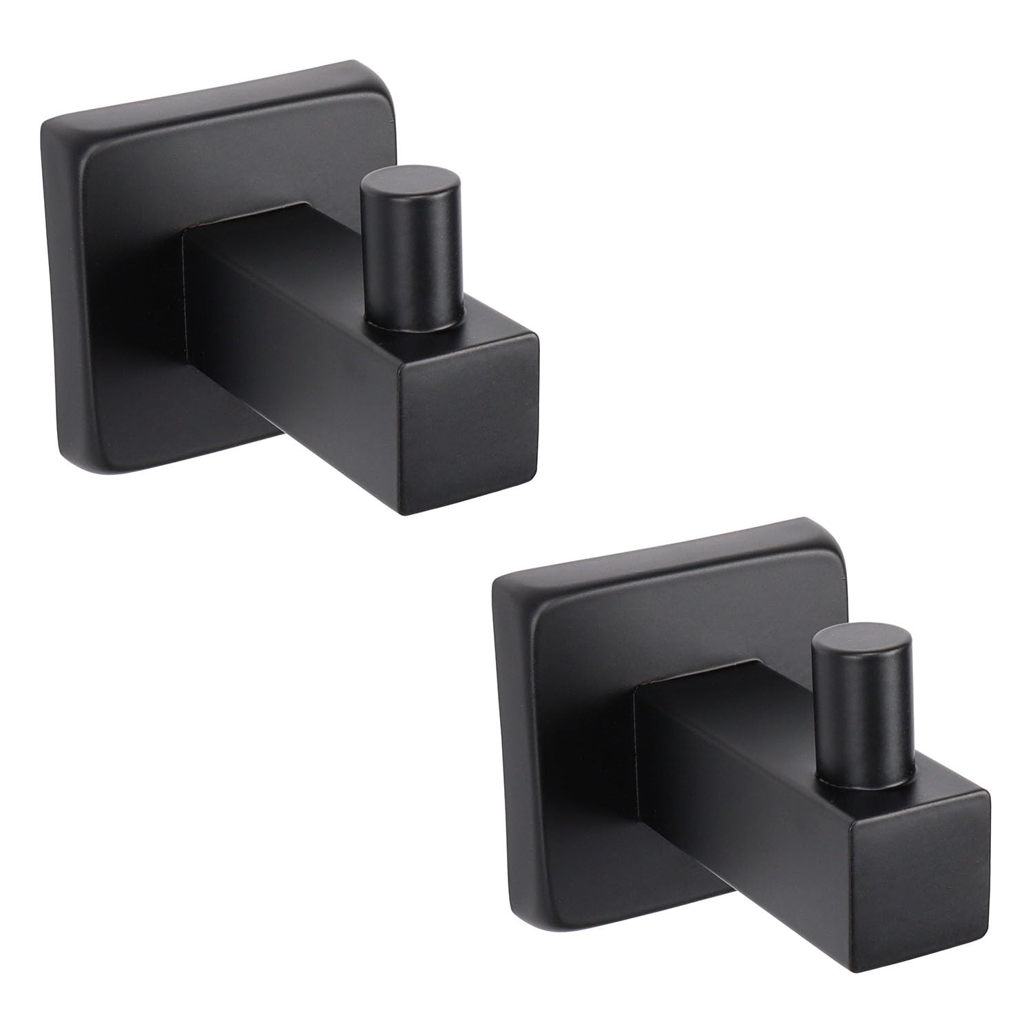 TocTen 2 Pack Square Bathroom Hooks - 304 Stainless Steel Rustproof Wall Mounted Hooks for Robe, Towel, Coat & Clothes - Heavy Duty Hangers for Bathroom, Kitchen, Back Door & Wardrobe (Black) - Perfect for Organizing Small Spaces & Maximizing Storage
