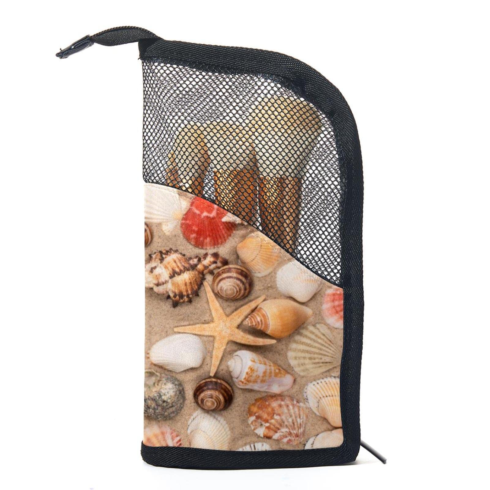12-Piece Makeup Brush Organizer Bag with Starfish Design - Portable Cosmetic Brush Holder Case for Travel & Beach Makeup Application