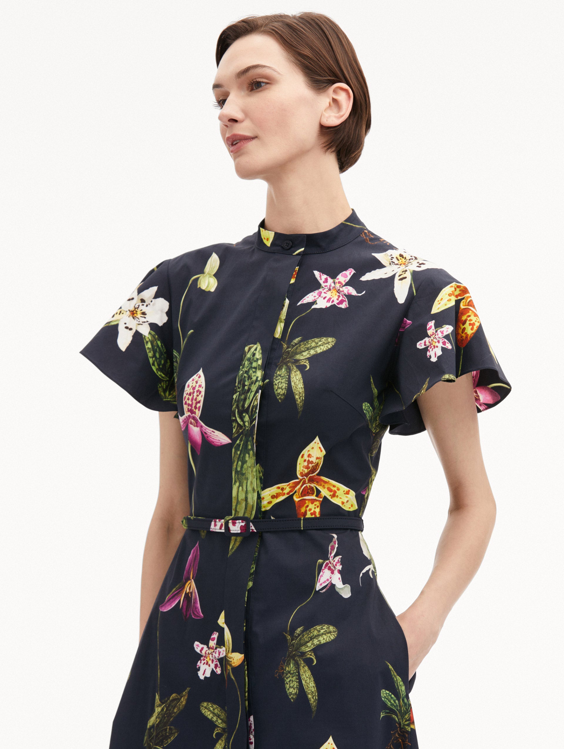 Orchid Cotton Poplin Short Sleeve Dress for Women - Floral Print Summer Casual Dress for Outdoor, Beach & Vacation Wear