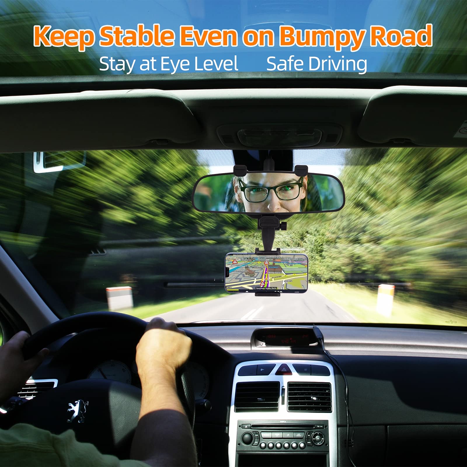 Universal Car Phone Holder Mount for Rear View Mirror - Compatible with iPhone 12 Pro, Galaxy S21 & All Smartphones | Hands-Free Driving Accessories for Safe Navigation & GPS Use