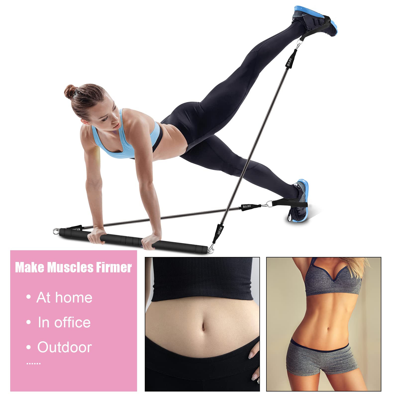 WeluvFit Pilates Bar Kit with Resistance Bands - Portable Home Gym Equipment for Women & Men - 3-Section Adjustable Yoga Stick & Flexbands for Full Body Workout - Perfect for Home Fitness, Pilates, Yoga & Strength Training
