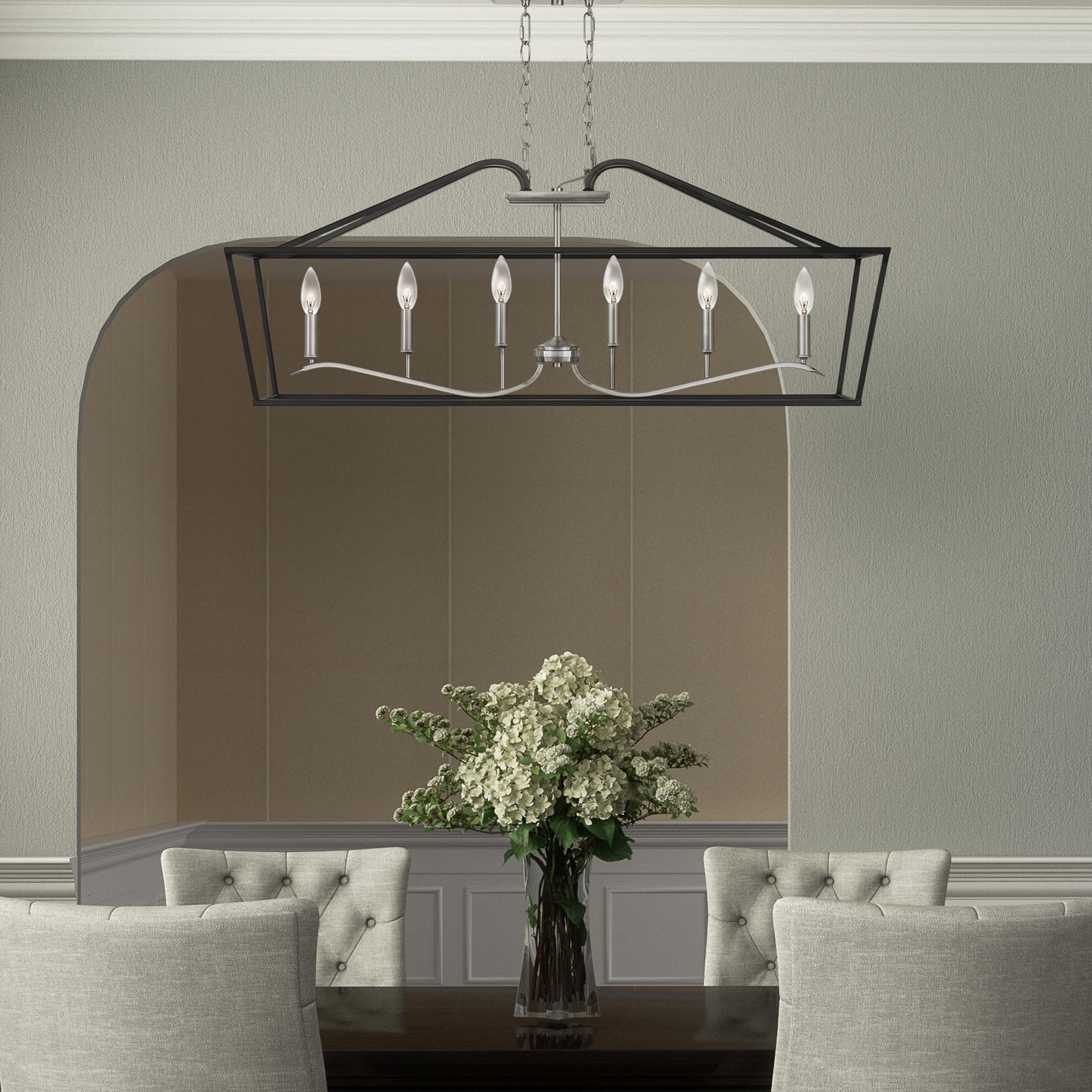 Quoizel Catalina 6-Light Matte Black Linear Chandelier - Modern LED Pendant Lighting for Dining Room, Kitchen Island & Bedroom - Dimmable Fixture with Clear Glass Shades