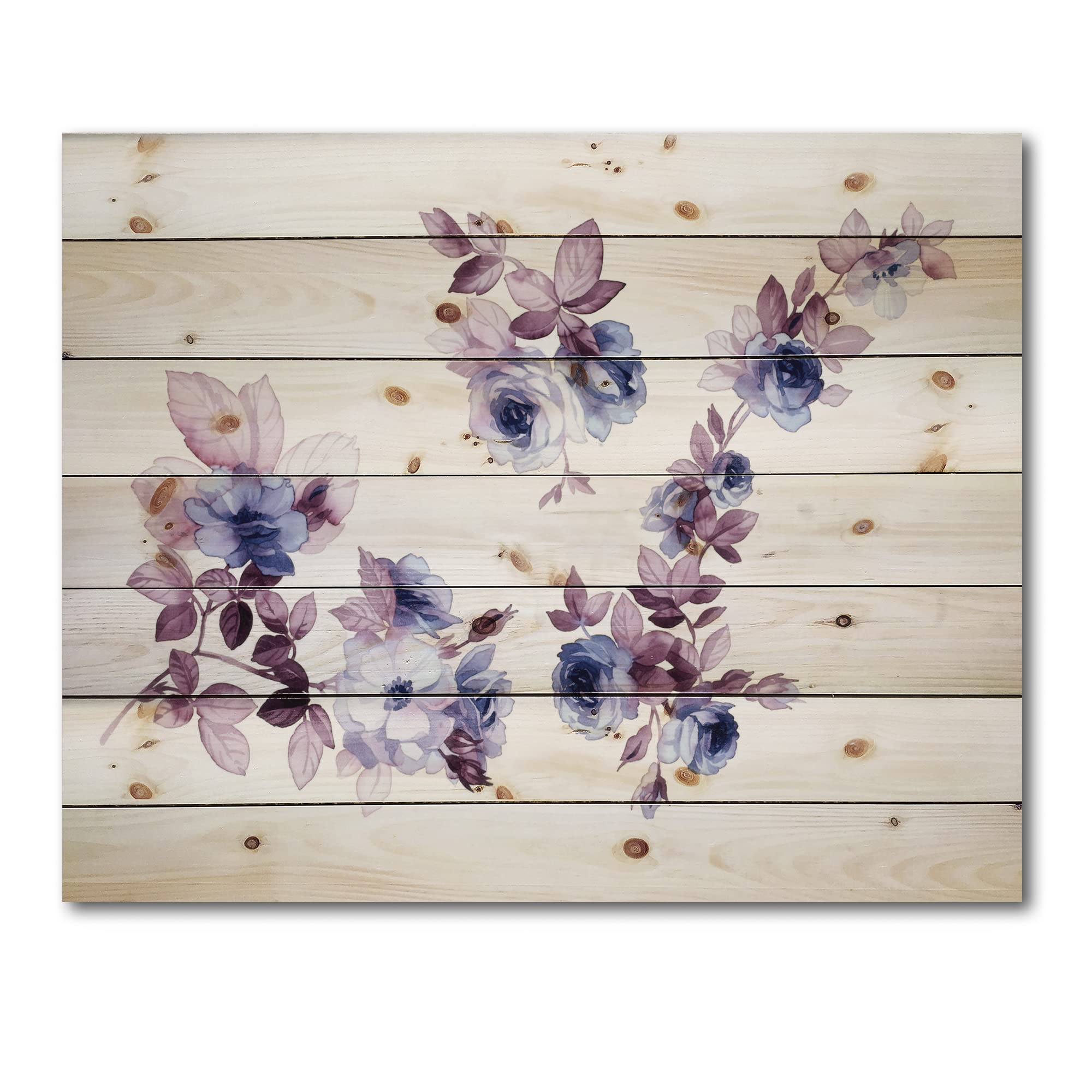 DesignQ Purple Wildflowers Traditional Wood Wall Art - Large Floral Pine Wood Wall Decor Panel - Handcrafted Home Decor for Living Room, Bedroom & Office