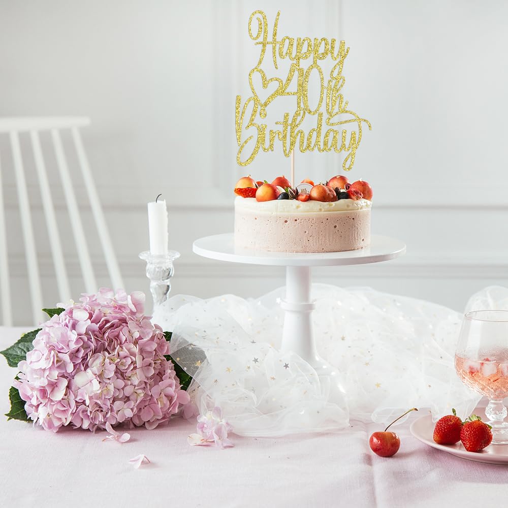 40th Birthday Cake Topper - Gold Glitter 'Cheers to 40 Years' & '40 & Fabulous' Cake Decoration for Anniversary Party | Perfect for 40th Birthday Cakes, Cupcakes, and Dessert Table Displays