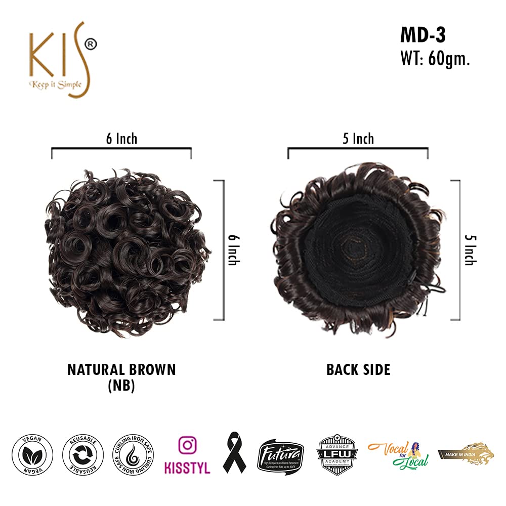 KIS Hair Bun Extensions for Women - Artificial Hair Buns, Messy Bun Scrunchies & Rubber Bands (MD-3 NB) | Perfect for Updos, Ponytails & Everyday Hairstyles