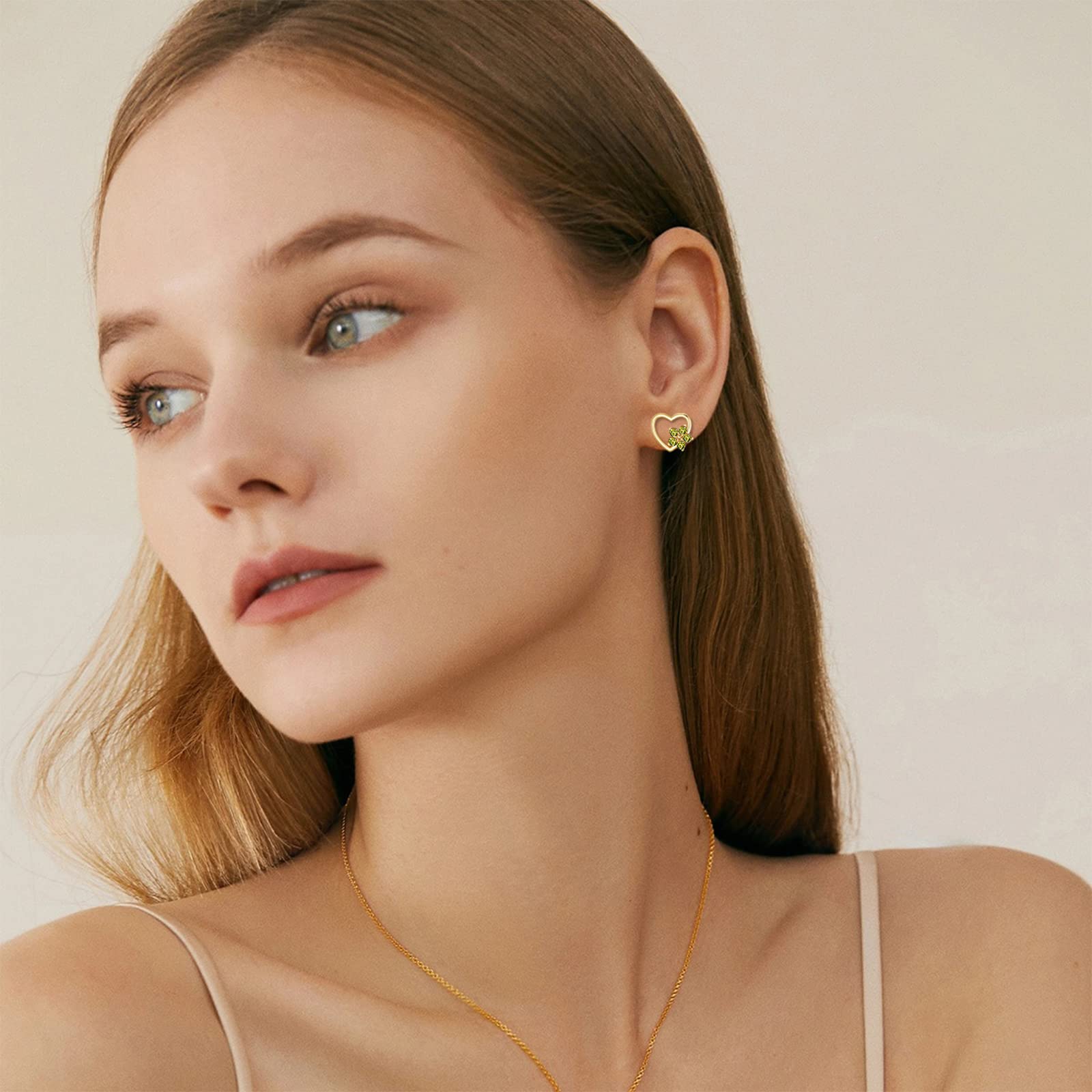 14K Real Gold Heart Stud Earrings for Women & Girls - Dainty Floral Birthstone Jewelry, Perfect Birthday Gift for Wife, Girlfriend, Daughter | Valentine's Day, Anniversary & Everyday Wear