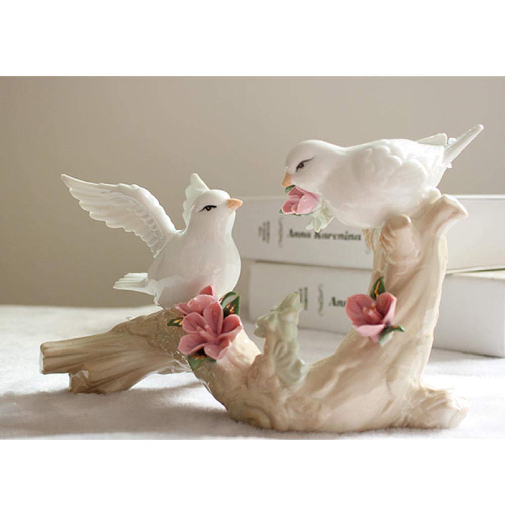 White Ceramic Dove Sculpture Pair - Elegant Home Decor for Living Room, Wedding & Special Occasions - Handcrafted Statue Ornaments & Gifts