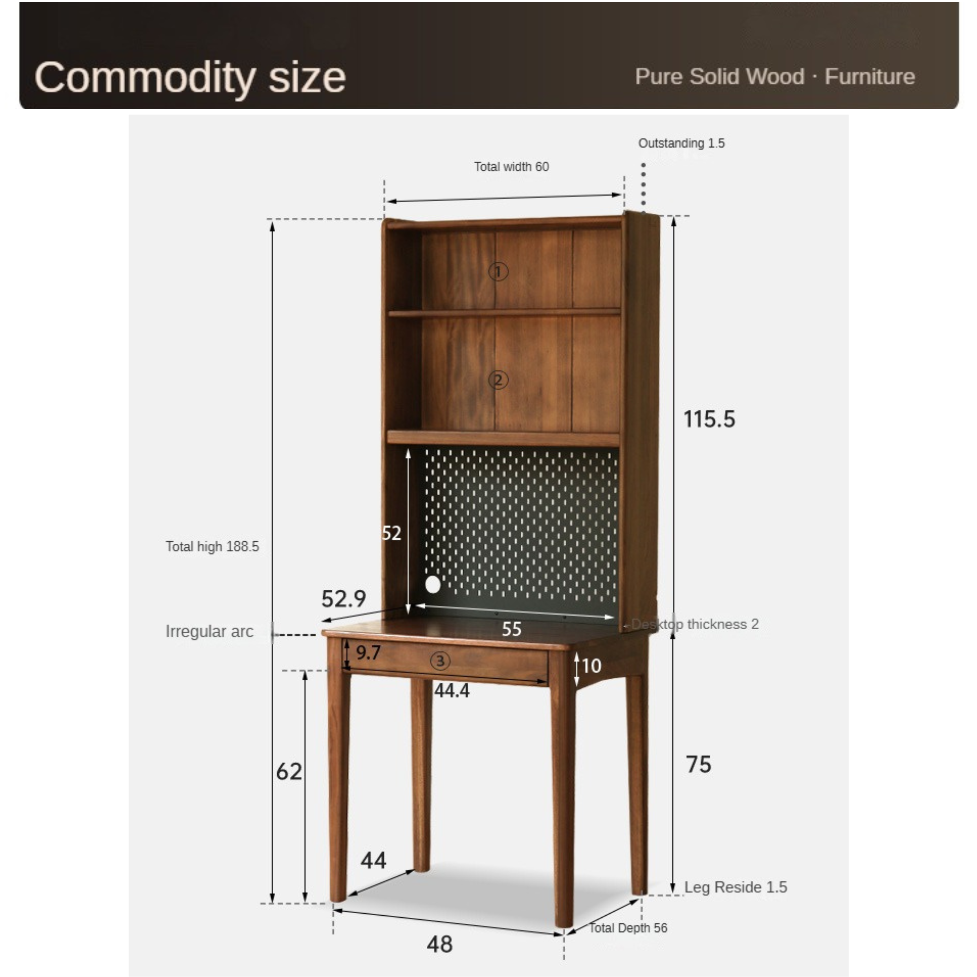 Solid Black Walnut Wood Desk Bookshelf - Stylish Home Office Storage & Display Shelf for Books, Decor & Workspace Organization