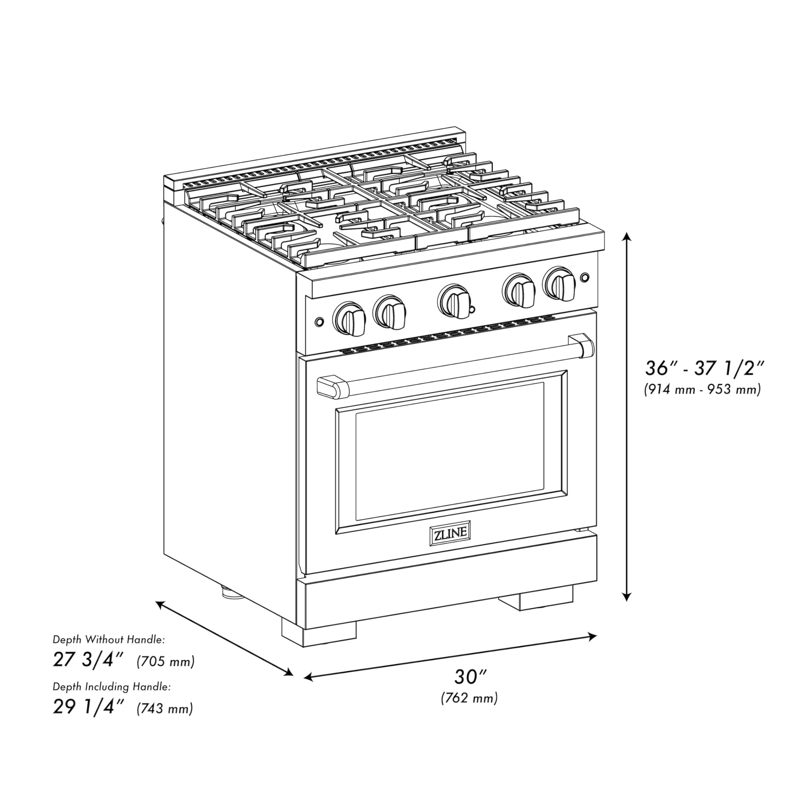 ZLINE 30-inch 4.2 cu. ft. Paramount Gas Range with 4 Burner Cooktop & Convection Gas Oven - DuraSnow Stainless Steel (SGRS-30) | Professional Kitchen Appliance for Home Chefs & Cooking Enthusiasts
