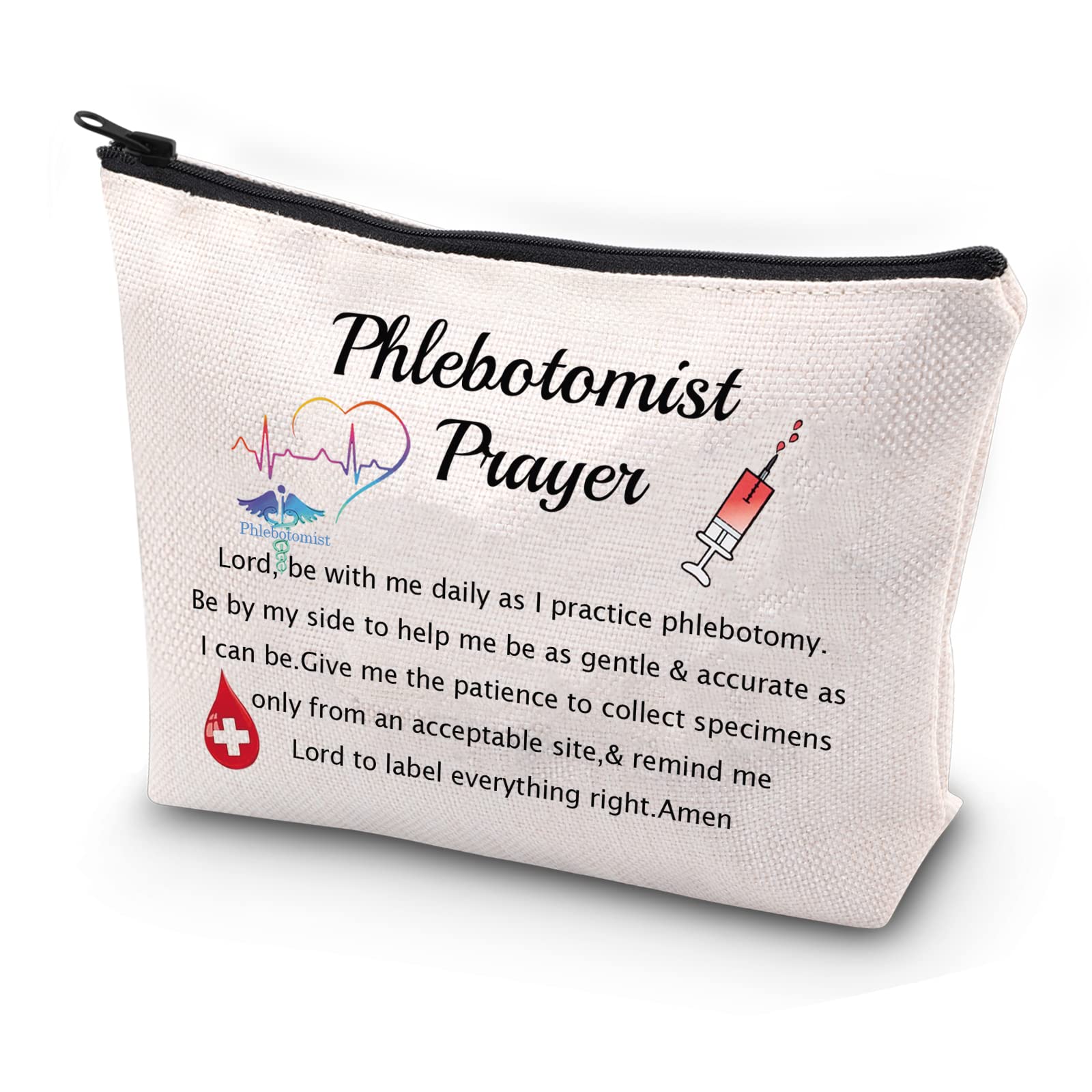 JYTAPP Phlebotomist Prayer Cosmetic Makeup Bag - Waterproof Polyester Toiletry Organizer for Women, Nurses & Lab Techs - Perfect Gift for Healthcare Professionals, Travel & Daily Use