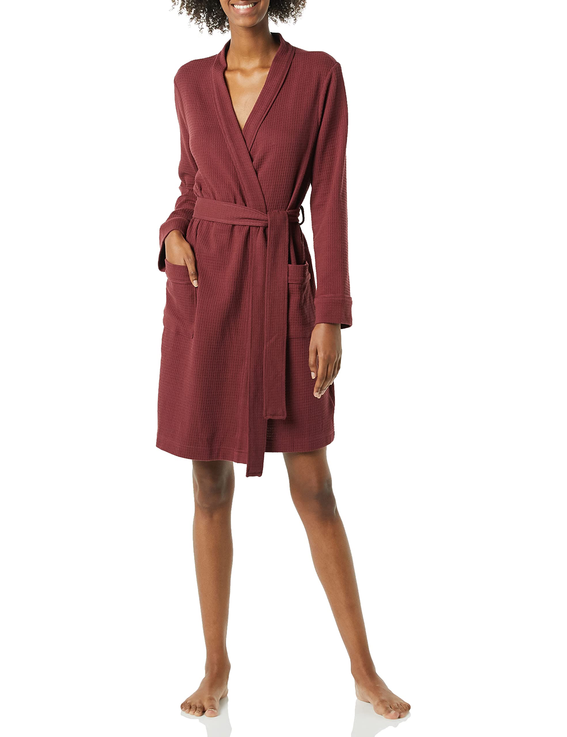 Amazon Essentials Women's Lightweight Waffle Mid-Length Robe - Soft & Comfortable Plus Size Bathrobe for Spa, Lounge & Relaxation at Home
